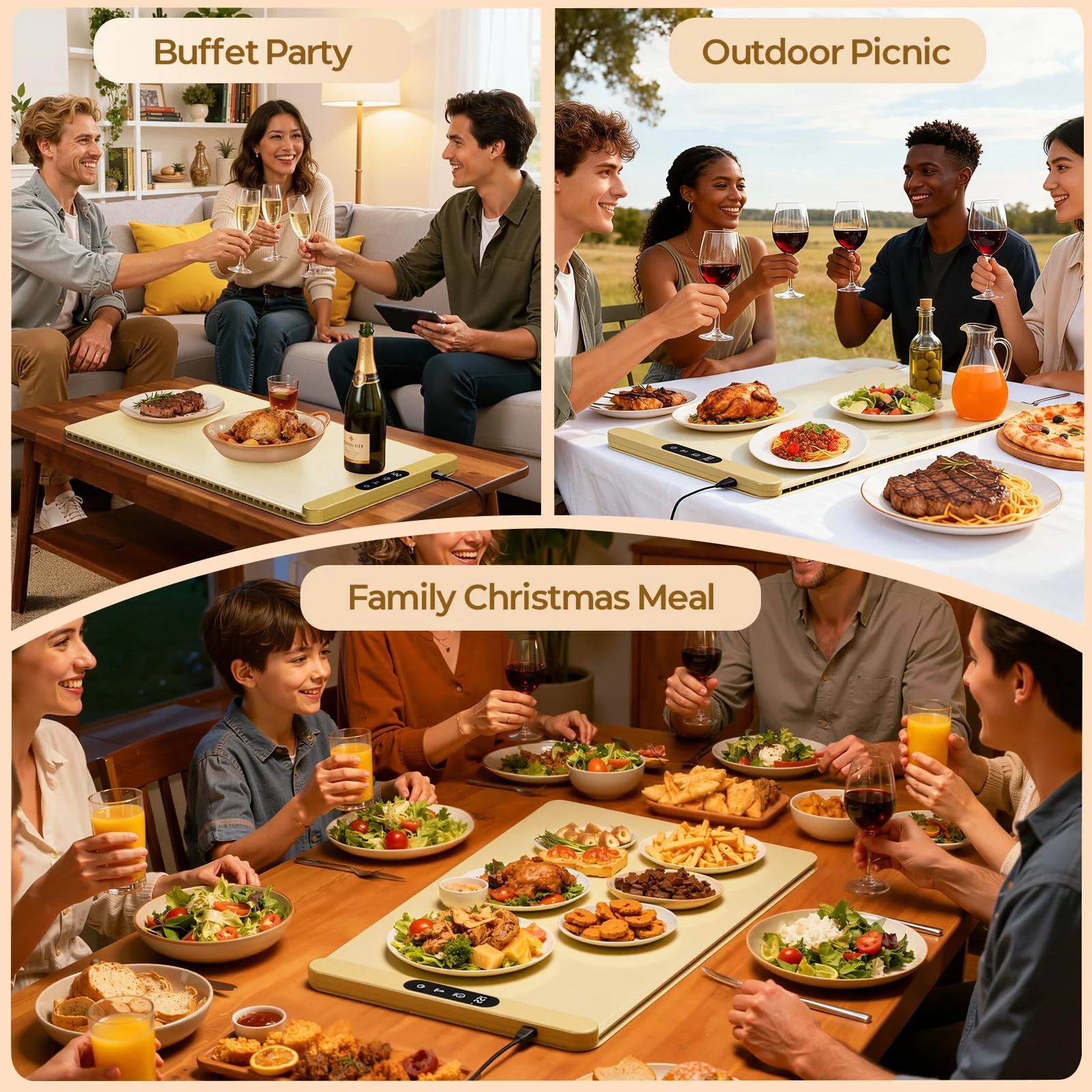 Food Warming Mat with Protective Table Mat, Graphene Fast Full-Surface Heating Mat, Electric Warming Tray with 6 Temperature and 6HoursTimer, Portable Rollable Food Warmer Perfect For Parties Buffet - Image 3