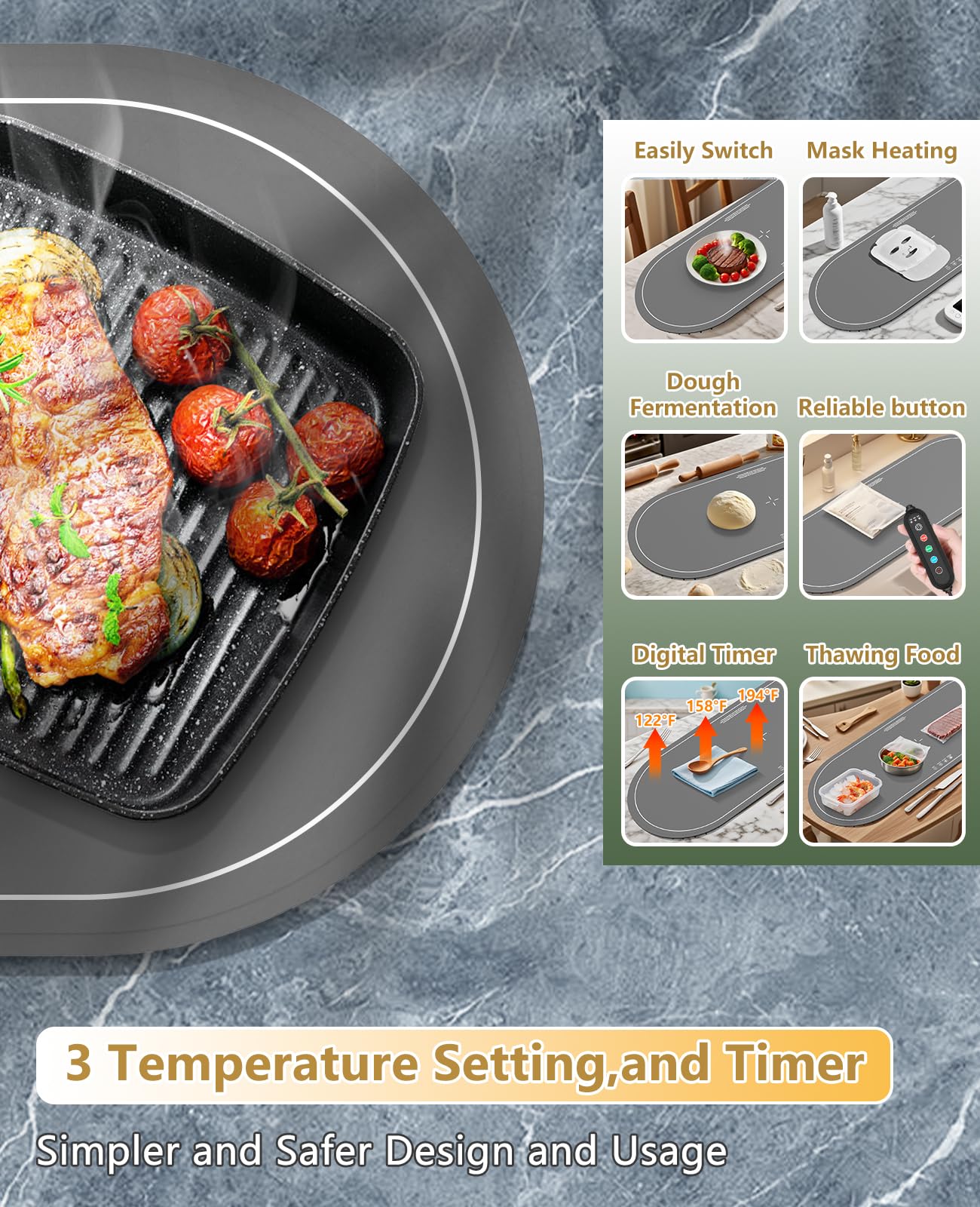Food Warming Mats for Countertop Extra Large(XXL 36"x15"),Electric Heating Pad for Food,Roll Up Silicone Warmer Mat for Party,Christmas House Warming Gift for Home Daily Use(Gray) - Image 6