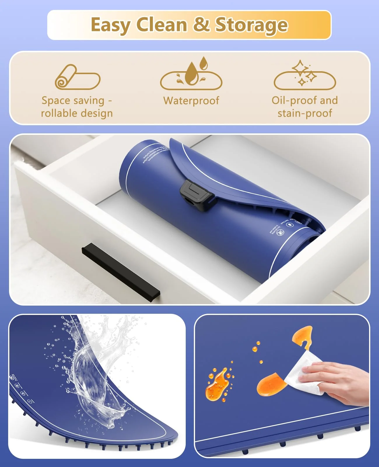 Food Warming Mats for Countertop Extra Large(XXL 36"x15"),Electric Heating Pad for Food,Roll Up Silicone Warmer Mat for Party,Christmas House Warming Gifts for Home Daily Use(Blue) - Image 3