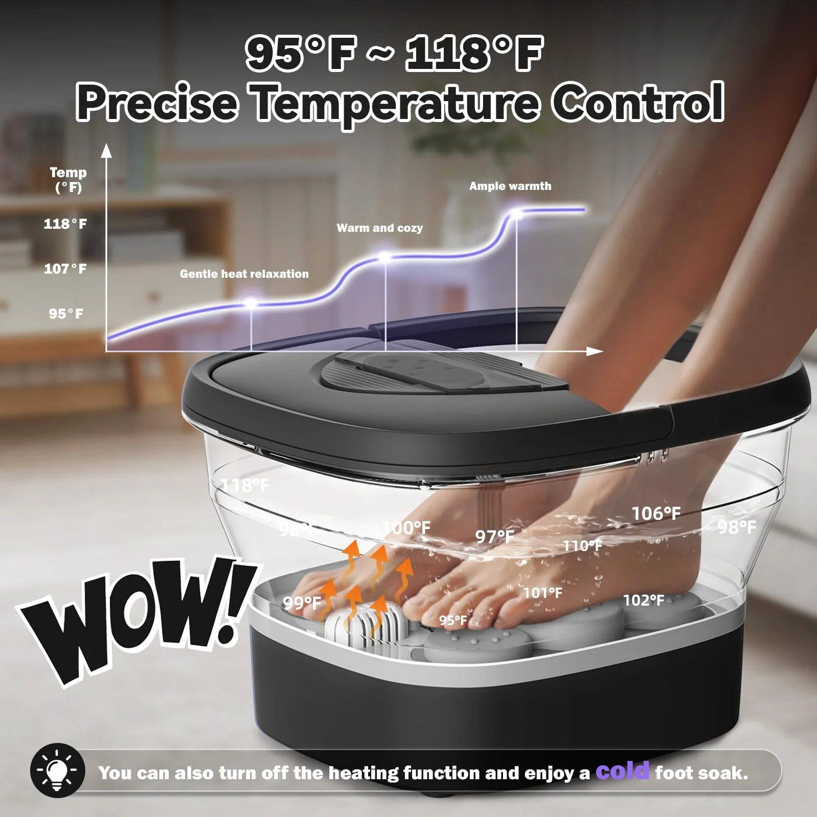 Foot Spa Collapsible, Foot Bath Massager with Heat, Remote, Timer, and 24 Motorized Shiatsu Massage Balls, Foot Soaking Tub Supports Hot/Cold Water Soaking- BA03H - Image 6