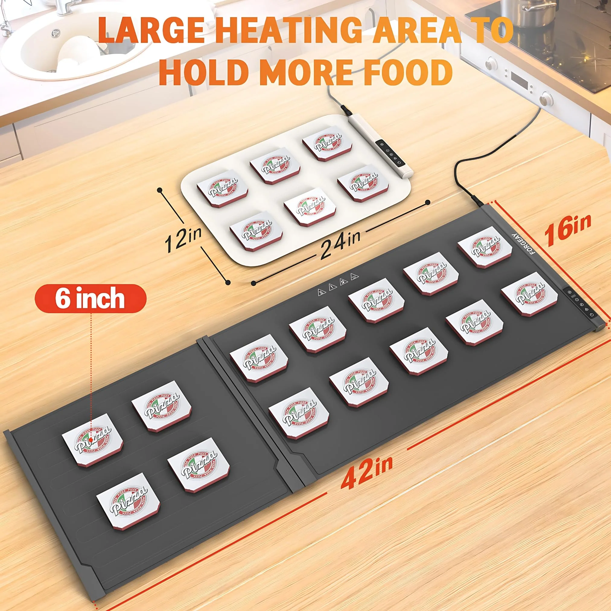 Forge AY XXL Food Warming Mat for Countertop 42"x16" - Electric Warming Trays for Buffets Party - Extra Large Fast Full-Surface Heating Mat - 2 Piece Extendable Roll-Up Warmers for Food Trays Buffet - Image 3
