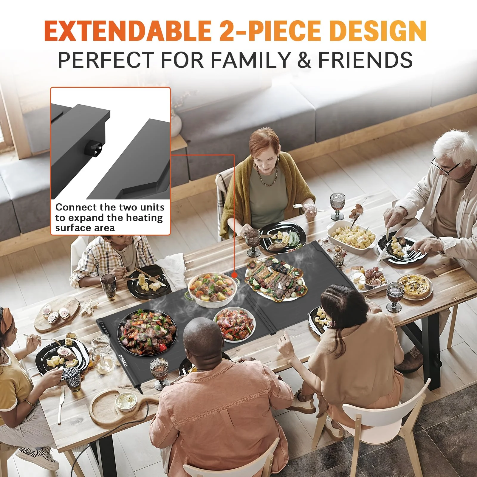 Forge AY XXL Food Warming Mat for Countertop 42"x16" - Electric Warming Trays for Buffets Party - Extra Large Fast Full-Surface Heating Mat - 2 Piece Extendable Roll-Up Warmers for Food Trays Buffet - Image 7