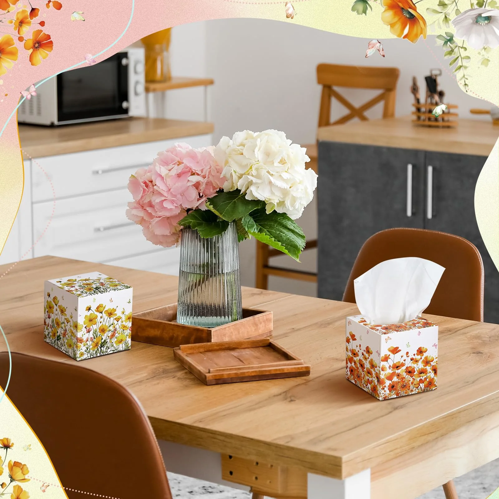 Fourluoo 12 Pack Fall Flower Floral Facial Tissues Cube Boxes 600 Sheets 3 Ply Small Wildflower Face Tissues Bulk for Autumn Christmas Car Bedroom Supplies - Image 4