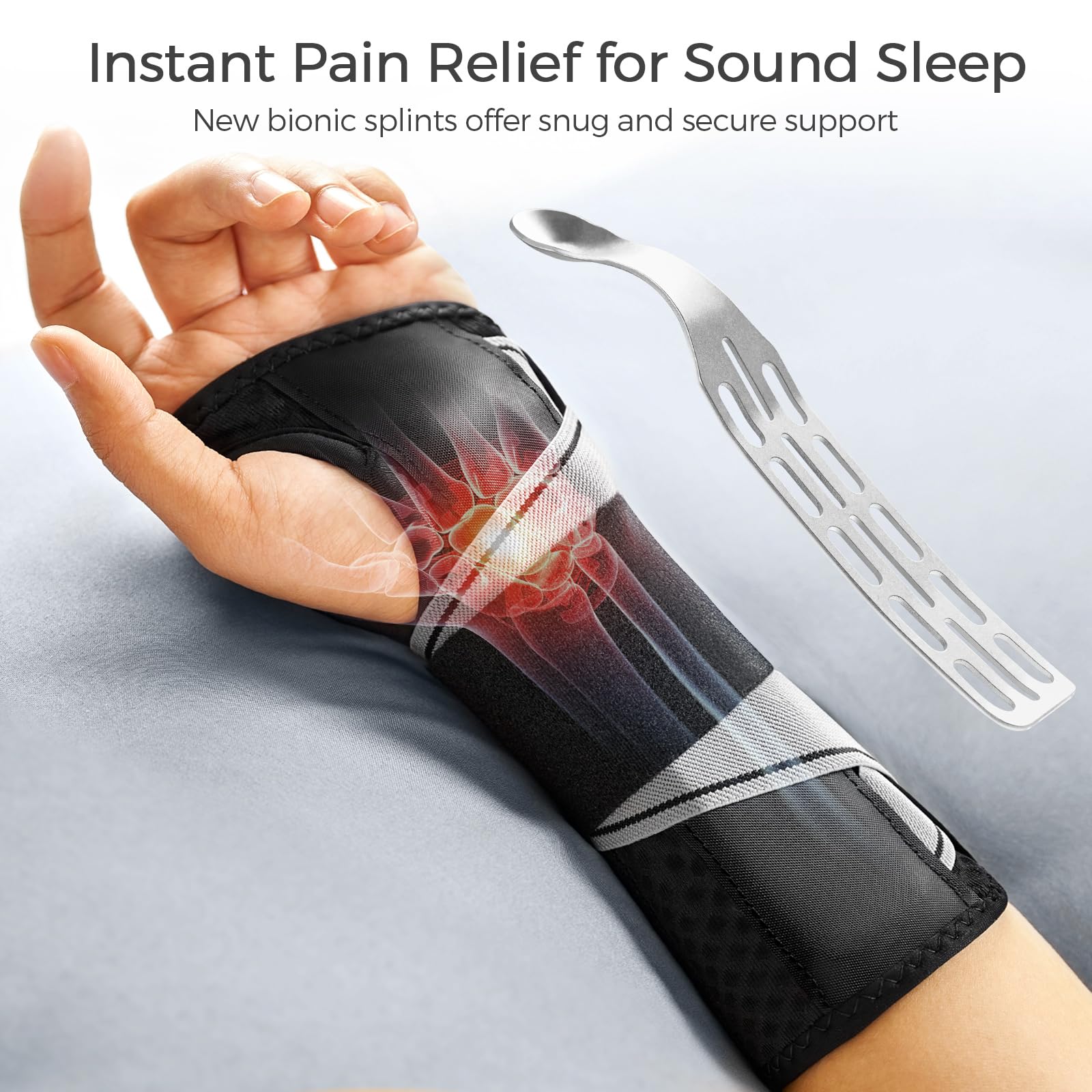 FREETOO Carpal Tunnel Wrist Brace Night Support Fit Right Hand for Work, Pain Relief Wrist Splint for Tendonitis, Arthritis, Sprain, Fit Women and Men, Wrist Immobilizer for Sleeping (S/M, Black/Grey) - Image 7