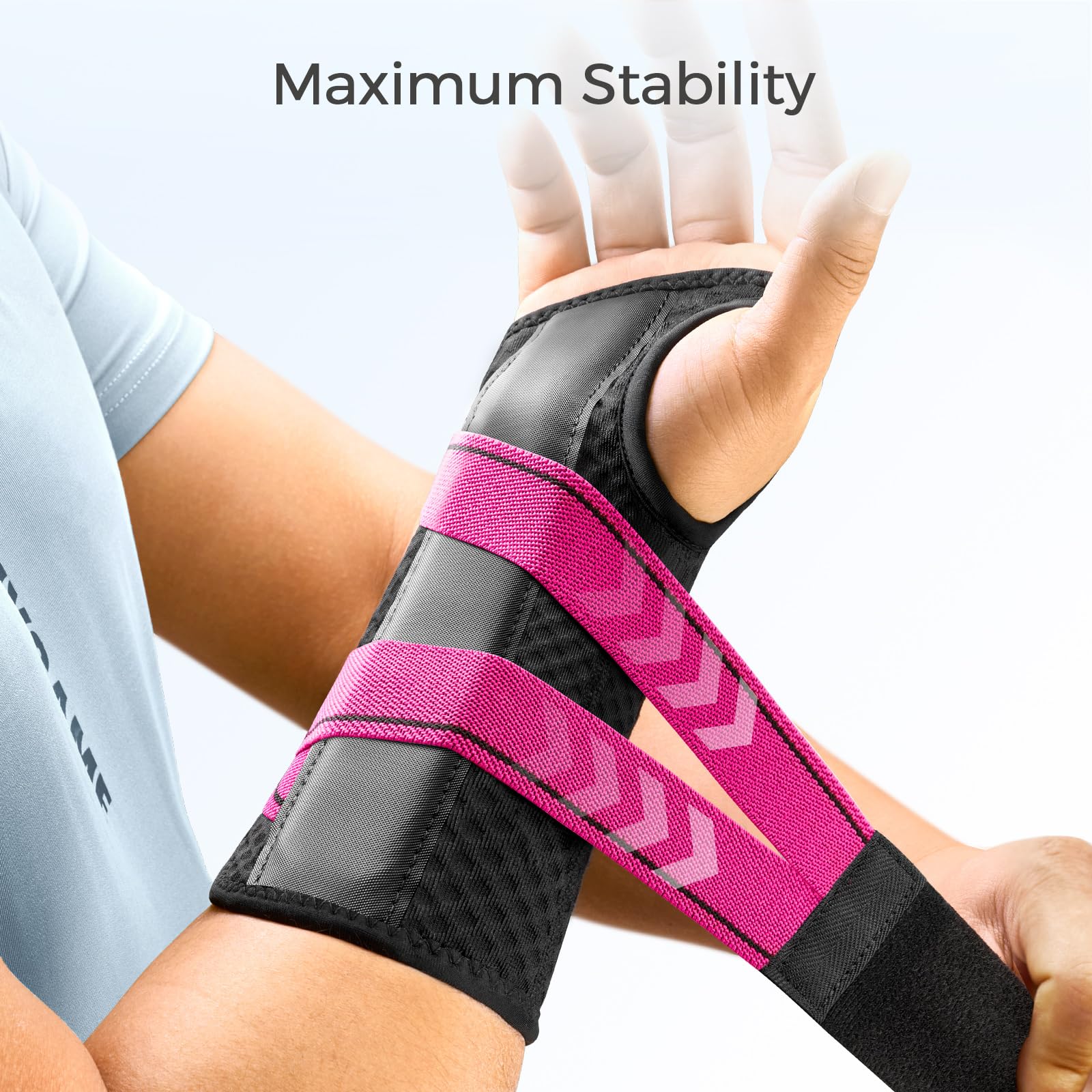 FREETOO Wrist Support Brace Left Hand for Tendonitis, Sprained Wrist, Pain Relief Wrist Splint for Carpal Tunnel, Arthritis, Fit Women and Men, Wrist Immobilizer for Sleeping (L/XL, Black/Pink) - Image 6
