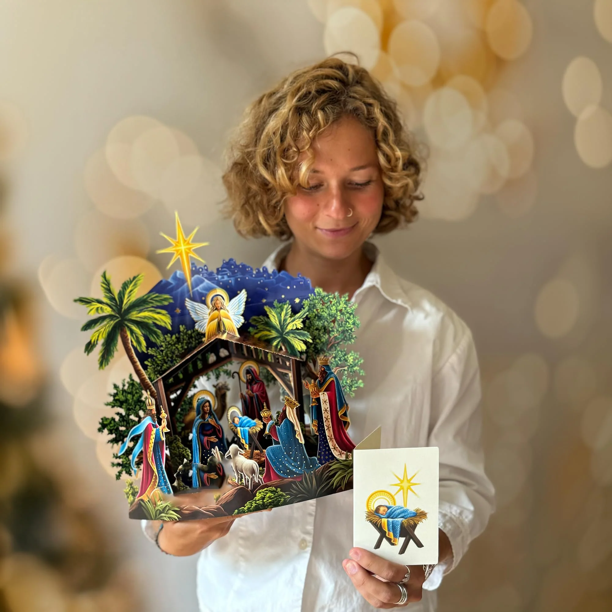 Freshcut Paper Pop Up Cards, 15 Inch Starlit Nativity, Pop Up 3D Greeting Cards, Paper Nativity Scene Decoration, Christmas Card, Holiday Card, Blank Notecard & Envelope - Image 7