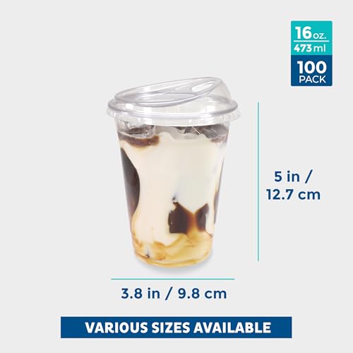 Freshware 16 oz Clear Disposable Plastic Cups with Strawless Sip Lids, 100 Pack Clear Plastic Tumblers, Heavy-duty Party Glasses, Disposable Cup for Thanksgiving, Halloween, Christmas Party - Image 5