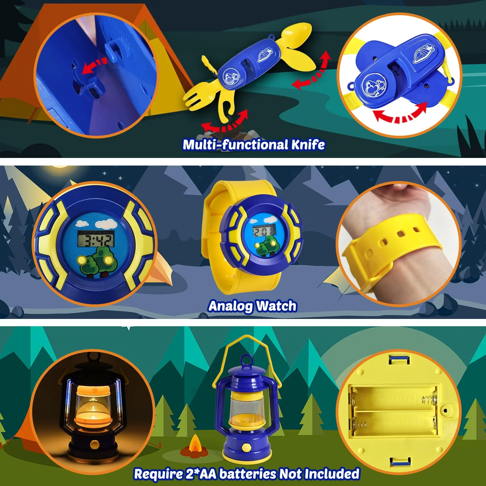 FUN LITTLE TOYS Kids Play Tent with Camping Toys, Toddler Tent with Battery Lantern, Kids Pop Up Tent Indoor Outdoor Toys Christmas Birthday Gifts for Boys - Image 4
