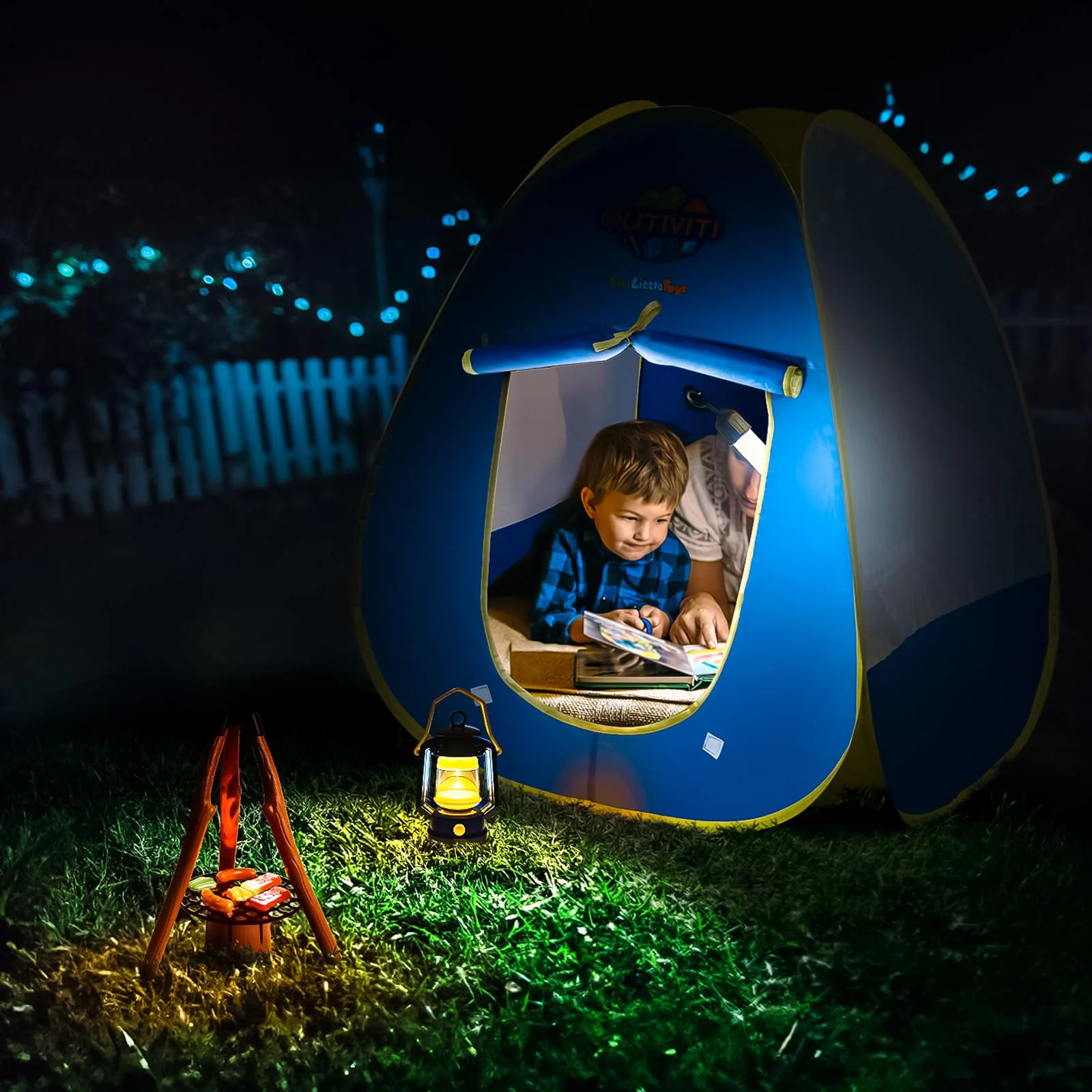 FUN LITTLE TOYS Kids Play Tent with Camping Toys, Toddler Tent with Battery Lantern, Kids Pop Up Tent Indoor Outdoor Toys Christmas Birthday Gifts for Boys - Image 7