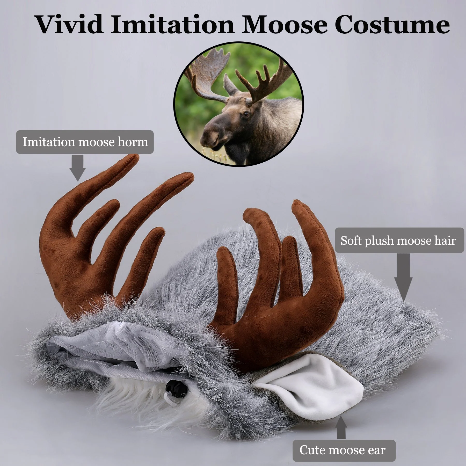 Funny Moose Costumes for Dog, Cute Furry Pet Wig for Halloween Christmas, Pet Clothing Accessories (Moose, Size L) - Image 9