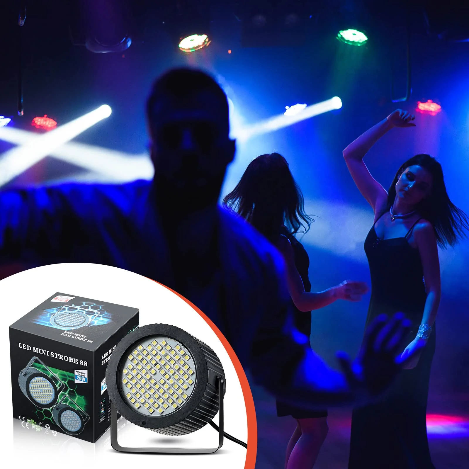 Funtery 2 Pcs Bright Halloween Strobe Light 88 LEDs Flash Party Lighting Sound and Speed Modes Flashing Stage Lights for Christmas Birthday Party Room Dance DJ Bar Karaoke Show Wedding(White) - Image 2