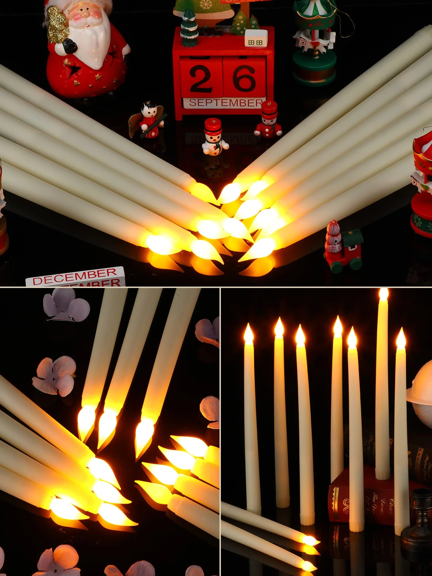 Funtery 48 Pcs Flameless LED Taper Candles 11 Inch Battery Operated Candles Bulk LED Candlesticks Fake Candle Flickering Flames for Christmas Church Wedding Party (Ivory, Classic) - Image 5