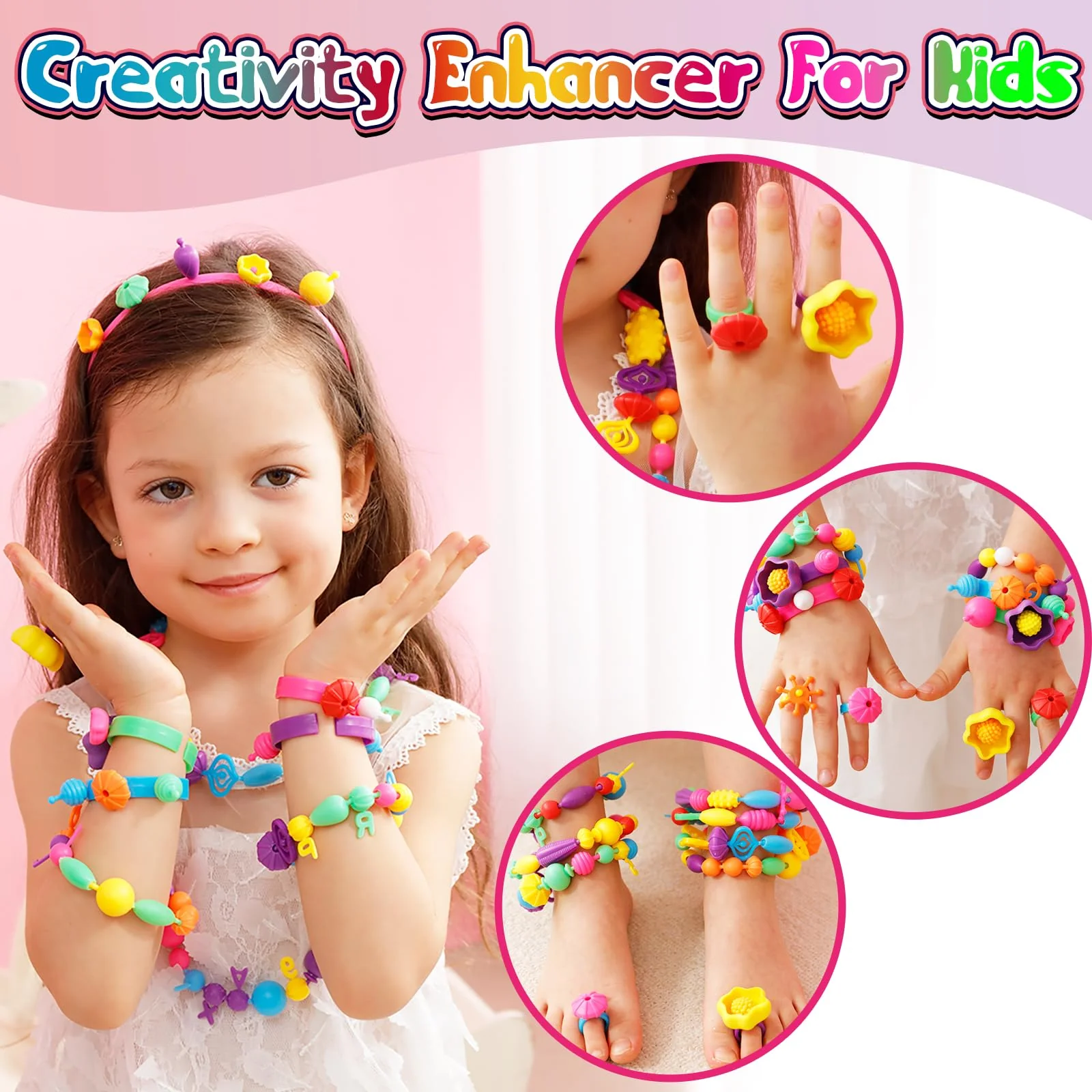 FUNZBO 650pcs Pop Beads - Jewelry Making Kit for 3 4 5 6 7 8 Year Old Little Girls, Arts and Crafts Toys for Kids, Necklace Bracelet Creativity Snap Set Top Best Christmas Birthday Gifts - Image 3