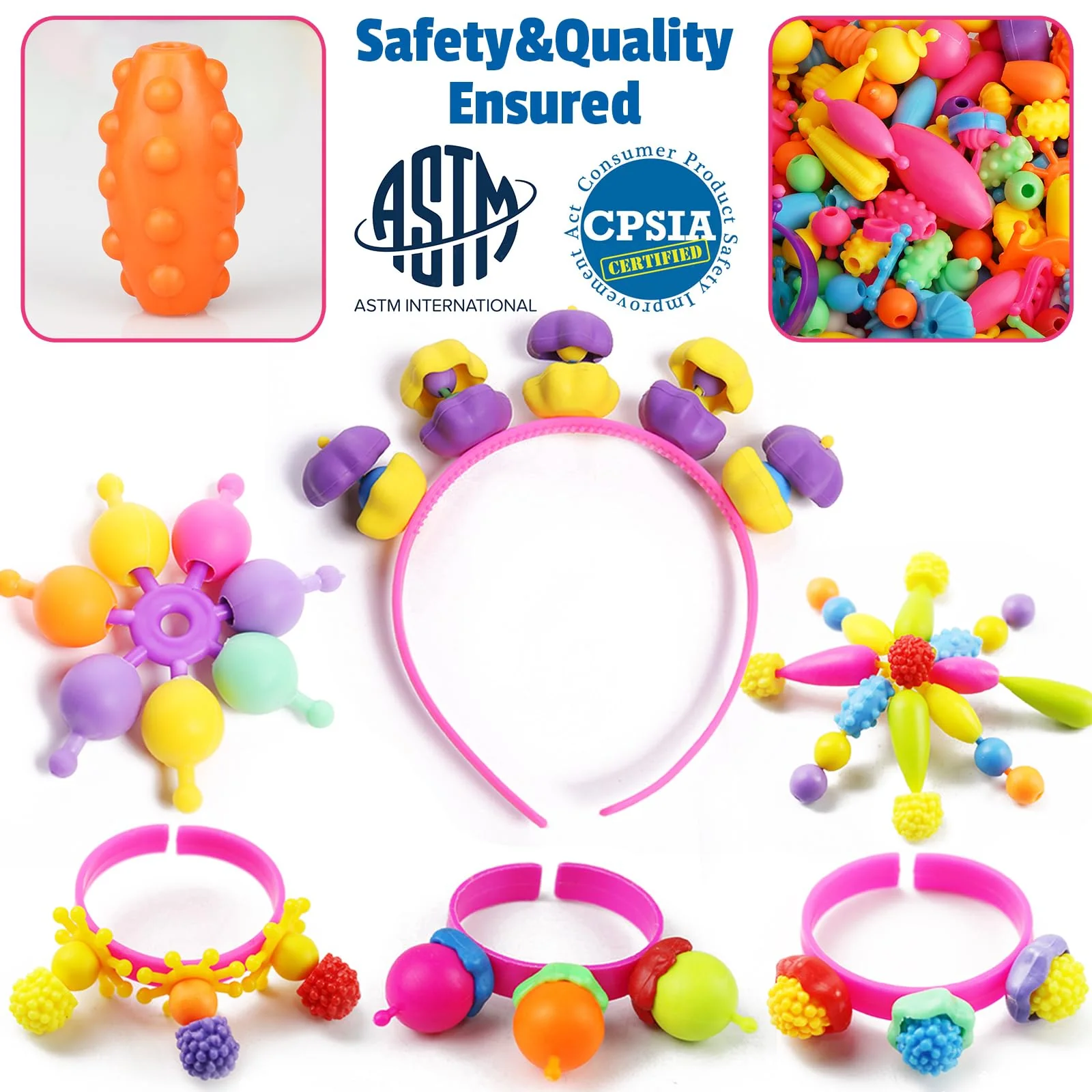 FUNZBO 650pcs Pop Beads - Jewelry Making Kit for 3 4 5 6 7 8 Year Old Little Girls, Arts and Crafts Toys for Kids, Necklace Bracelet Creativity Snap Set Top Best Christmas Birthday Gifts - Image 5