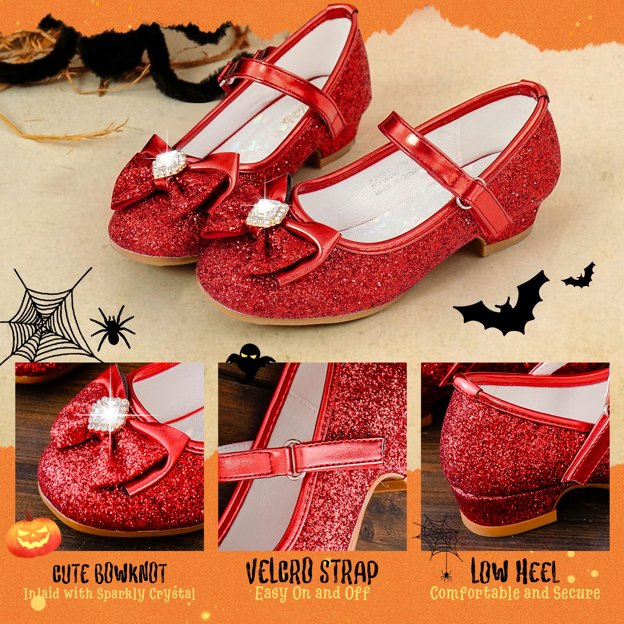 Furdeour Red Girls Flats Shoes for Size 13 Wedding Party High Heels Girls Cosplay Low Heeled Princess Little Kid Halloween Christmas(2701Red 13) - Image 5