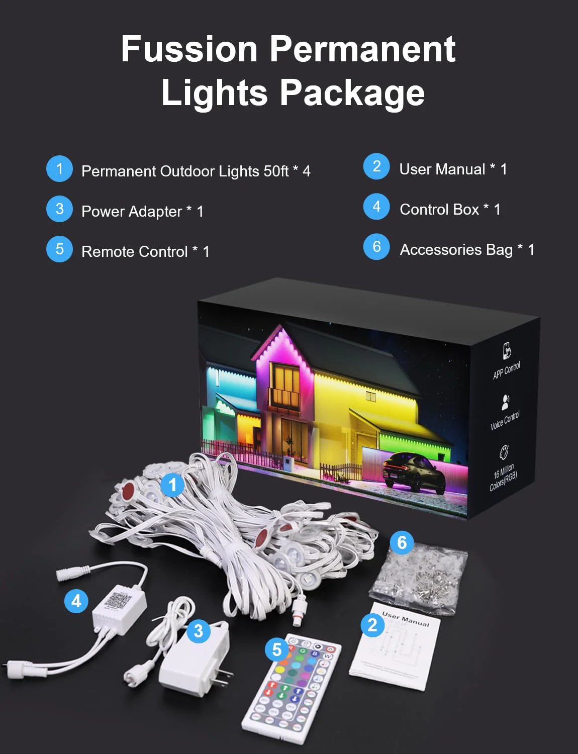 Fussion 200ft Permanent Outdoor Lights for House, 2025 Smart RGB LED Outside Lights with APP Remote Control, IP67 Waterproof Eternity Eaves Lighting for Christmas, Halloween, Holiday, Party, Daily - Image 2