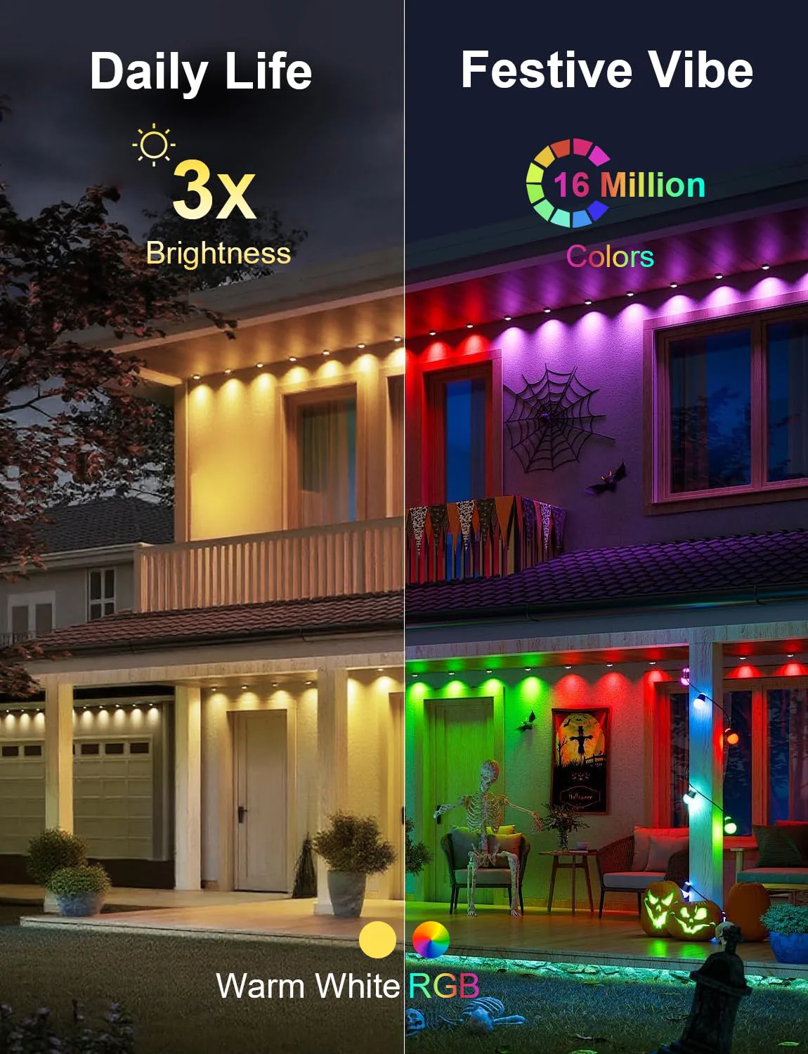 Fussion 200ft Permanent Outdoor Lights for House, 2025 Smart RGB LED Outside Lights with APP Remote Control, IP67 Waterproof Eternity Eaves Lighting for Christmas, Halloween, Holiday, Party, Daily - Image 4