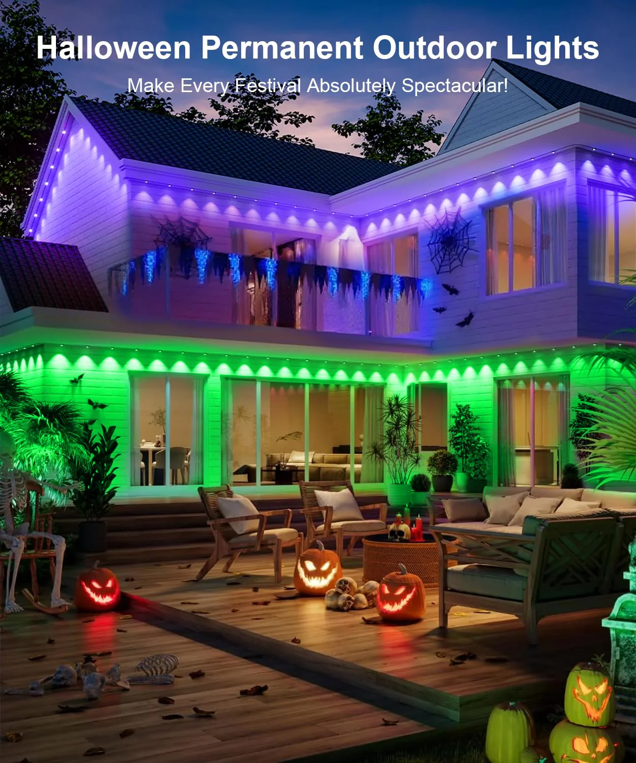Fussion Permanent Outdoor Lights for House, 150ft RGB Halloween House Lights Outdoor with APP Remote Control, IP67 Waterproof Smart Eternity Eaves Lighting for Christmas, Holiday, Party, Daily - Image 7