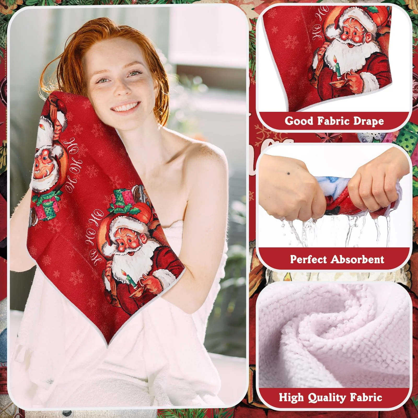 FuWeave 8 Pcs Christmas Shower Curtain Set Xmas Santa Bathroom Decoration Christmas Tree Hand Towels Snowman Toilet Lid Cover Bathroom Rugs Xmas Shower Curtain with Hooks(Snowman Style) - Image 5