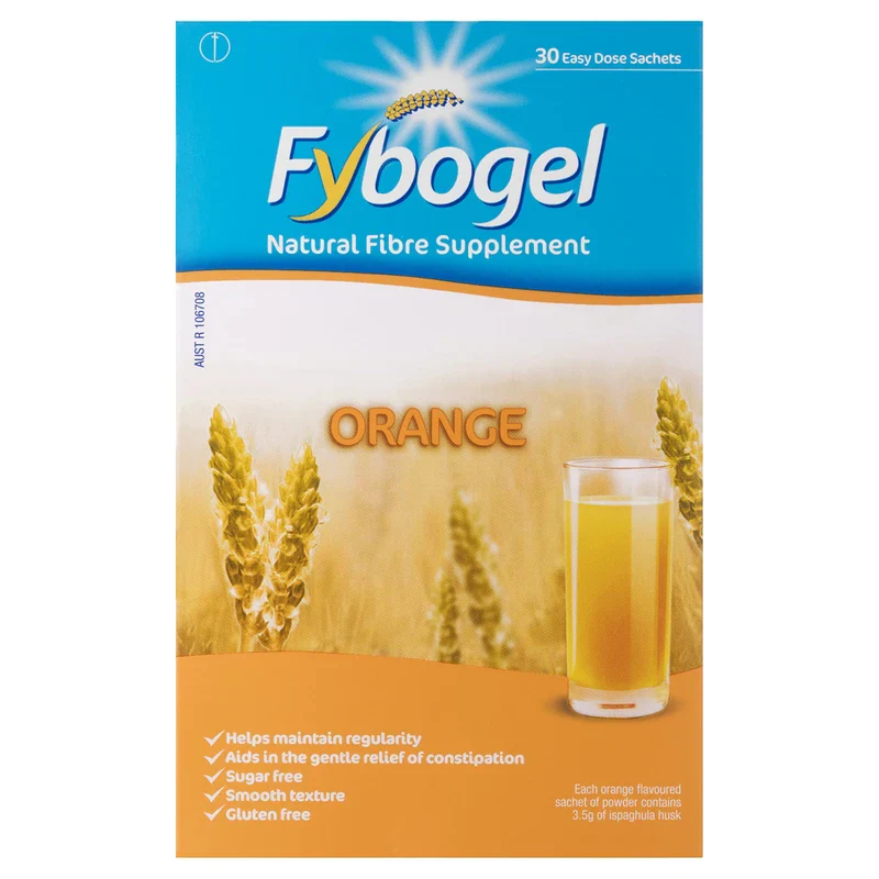 Fybogel Fiber Constipation Relief Supplement Sachets, Orange, 30 Pack