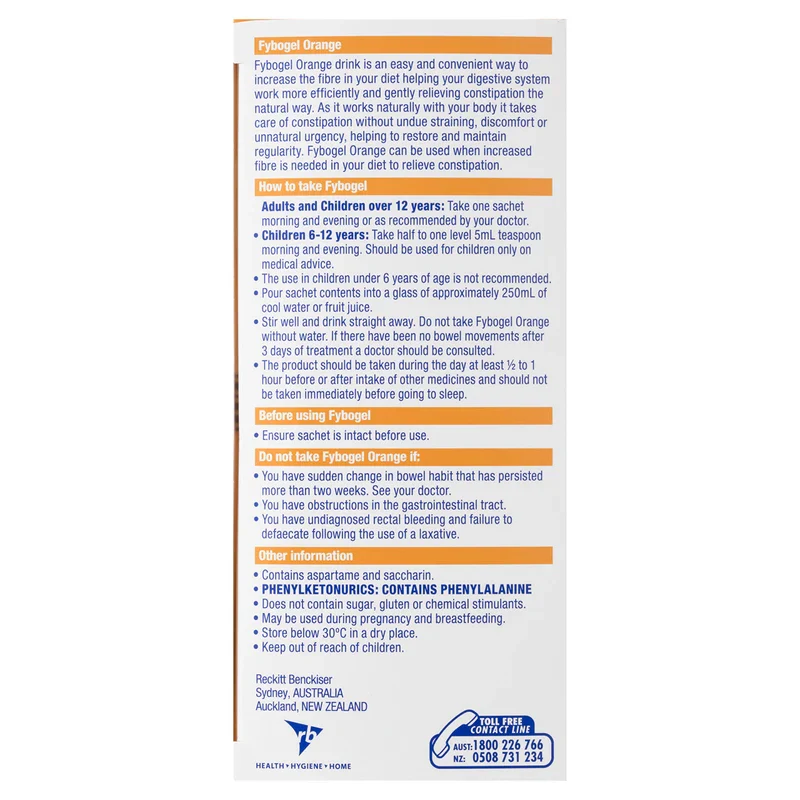 Fybogel Fiber Constipation Relief Supplement Sachets, Orange, 30 Pack - Image 3