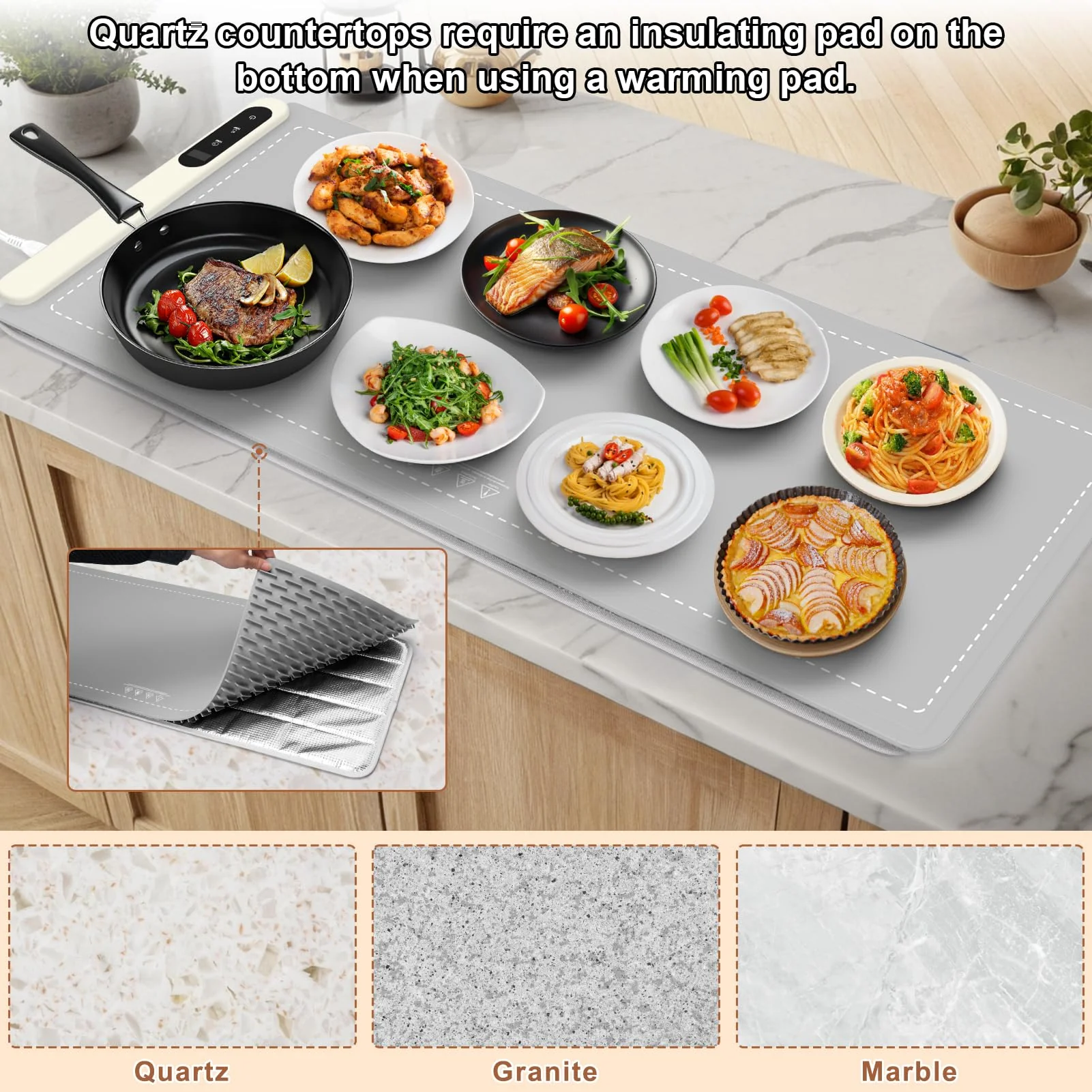 FYY Extra Large Warming Mat for Food - Rapid and Full Surface Heating, 6 Temp Settings, 6H Timer, Rollable Portable Food Warming Mat for Gatherings, Parties, Keep Meal Warm (XX Large Size, Gray) - Image 2