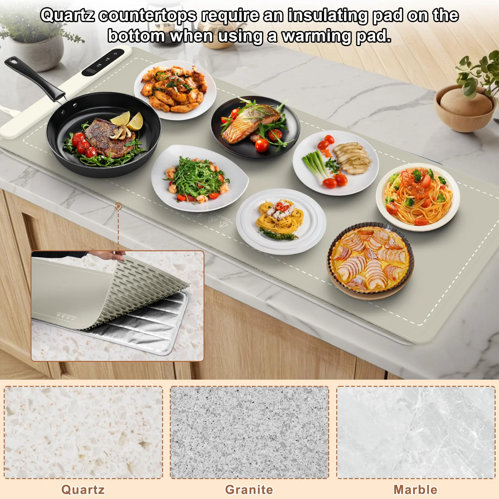 FYY Extra Large Warming Mat for Food - Rapid and Full Surface Heating, 6 Temp Settings, 6H Timer, Rollable Portable Food Warming Mat for Gatherings, Parties, Keep Meal Warm (XX Large Size, Khaki) - Image 2