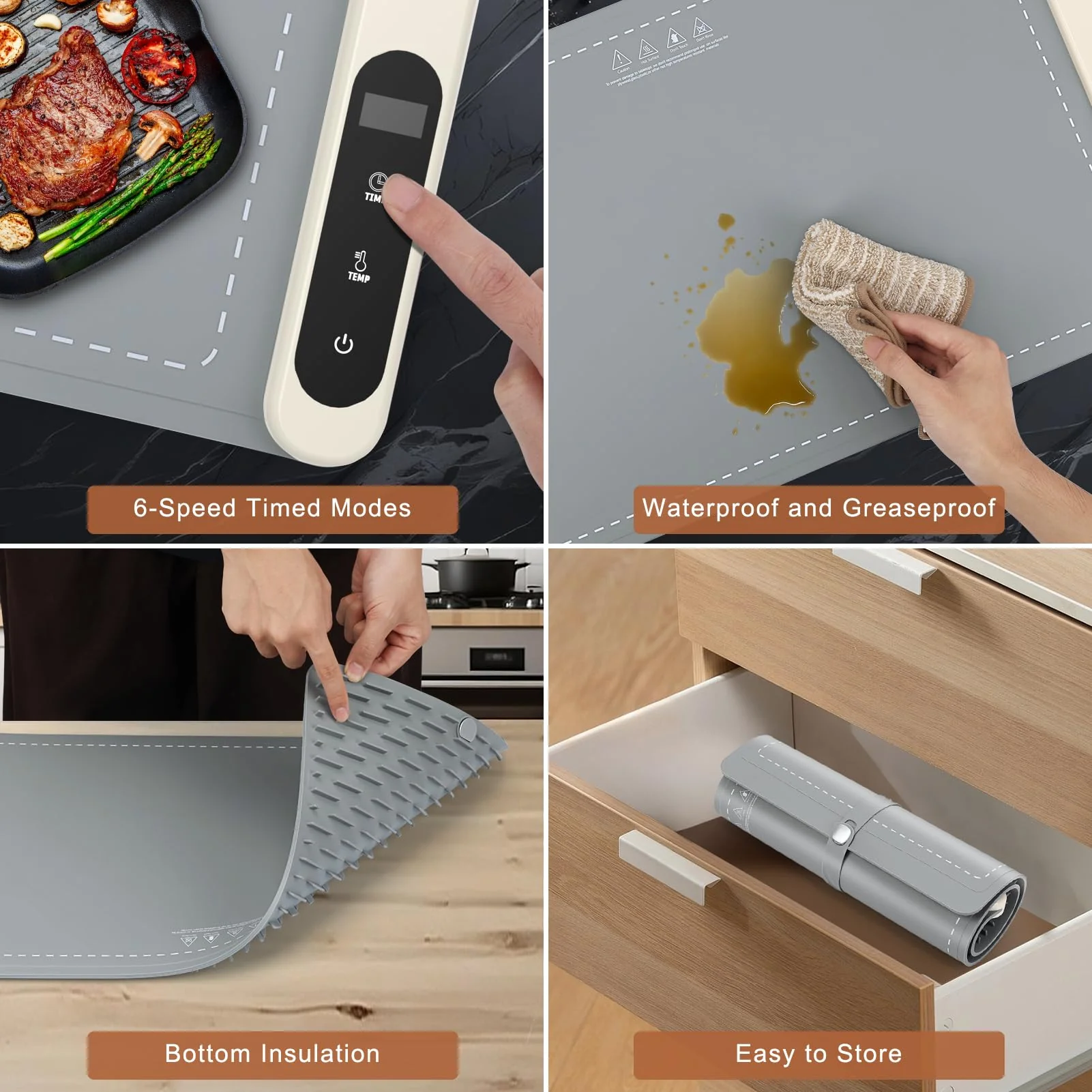FYY Warming Mat for Food - Rapid and Full Surface Heating, 6 Temp Settings, 6H Timer, Rollable Portable Food Warming Mat, Ideal for Gatherings, Parties, Keep Meal Warm (X Large Size, Gray) - Image 5