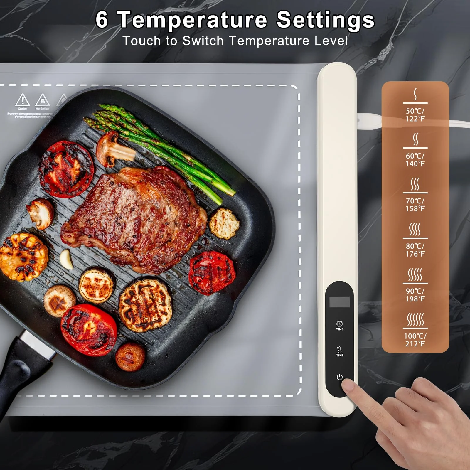 FYY Warming Mat for Food - Rapid and Full Surface Heating, 6 Temp Settings, 6H Timer, Rollable Portable Food Warming Mat, Ideal for Gatherings, Parties, Keep Meal Warm (X Large Size, Gray) - Image 6