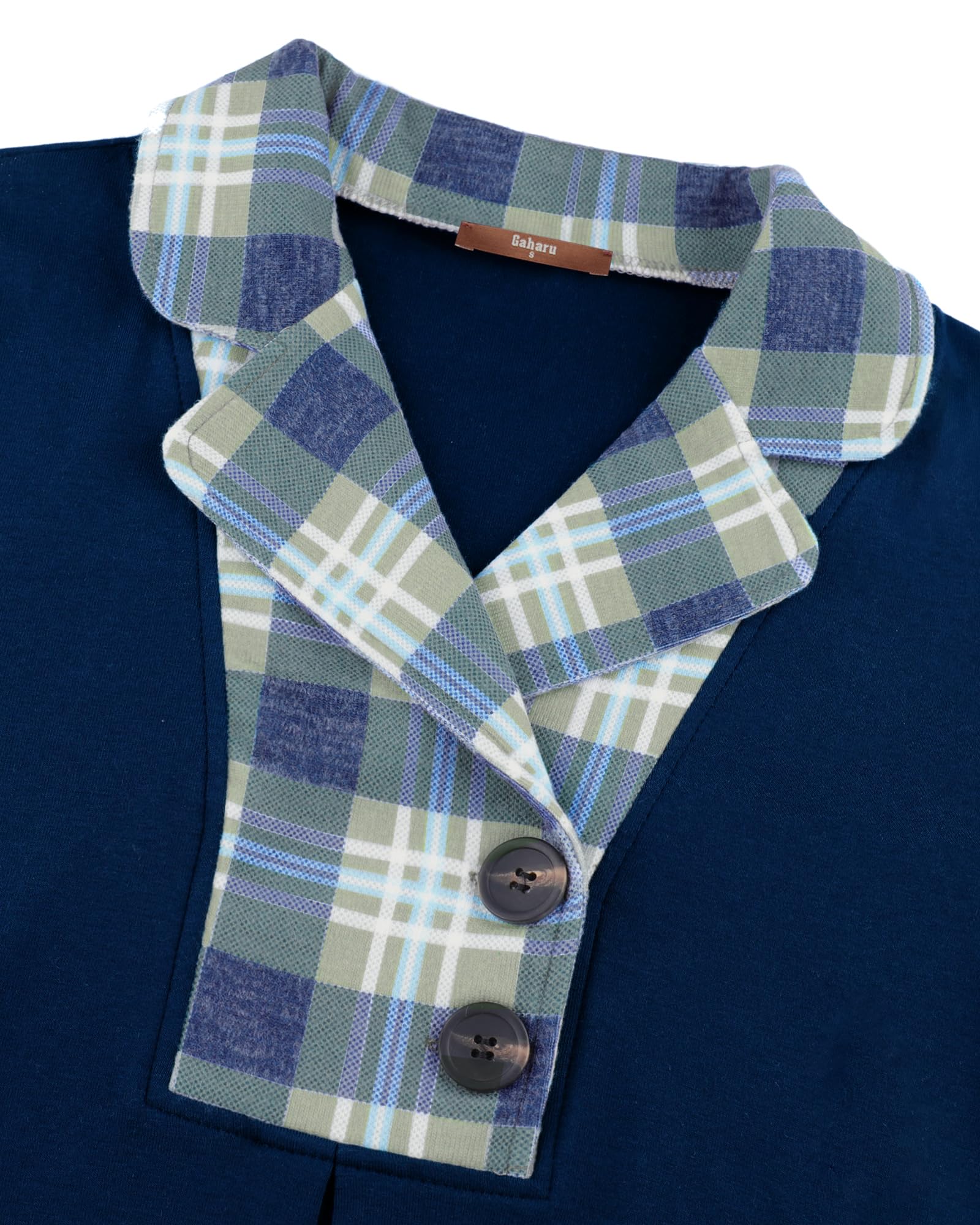 Gaharu Women Tunics: Warm Collared Button Lapel - Winter Sweatshirts Long Sleeve Sweater Shirts - Flowy Long Blouse Christmas Business Casual Plaid Tunic Tops for Leggings Blue Green Plaid XL - Image 2