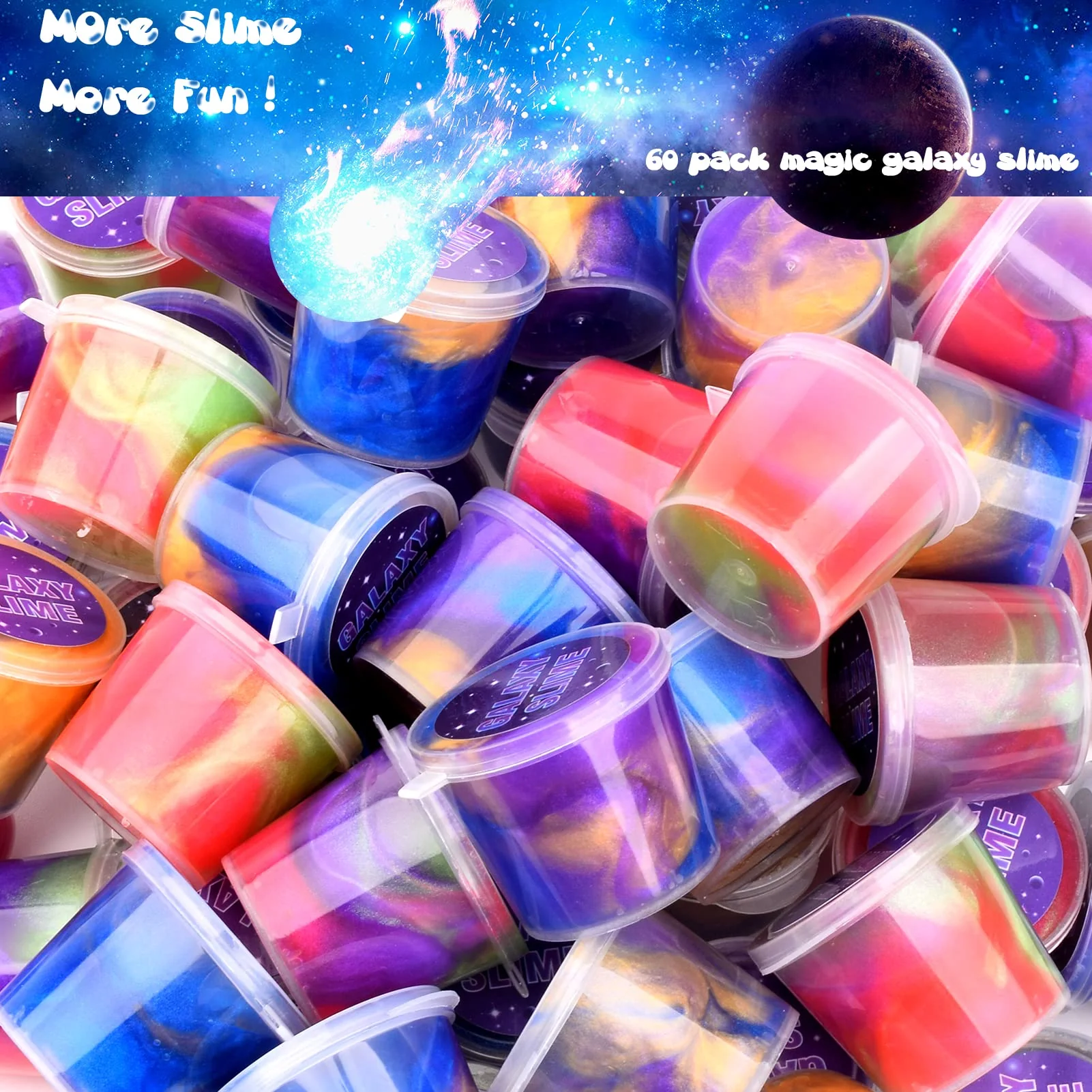 Galaxy Slime Kit with 60 Pack,Slime Party Favors for Kids, Non Sticky,Wet,Soft Sludge Toy Mini Slime Bulk for Boys Girl, Stress Relief,Goodie Bags, Christmas Stuffers - Image 2