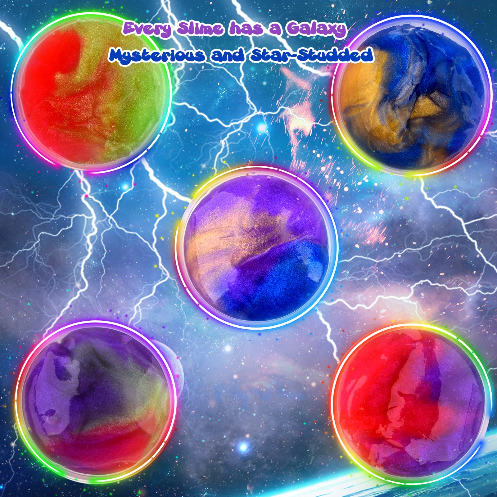 Galaxy Slime Kit with 60 Pack,Slime Party Favors for Kids, Non Sticky,Wet,Soft Sludge Toy Mini Slime Bulk for Boys Girl, Stress Relief,Goodie Bags, Christmas Stuffers - Image 5