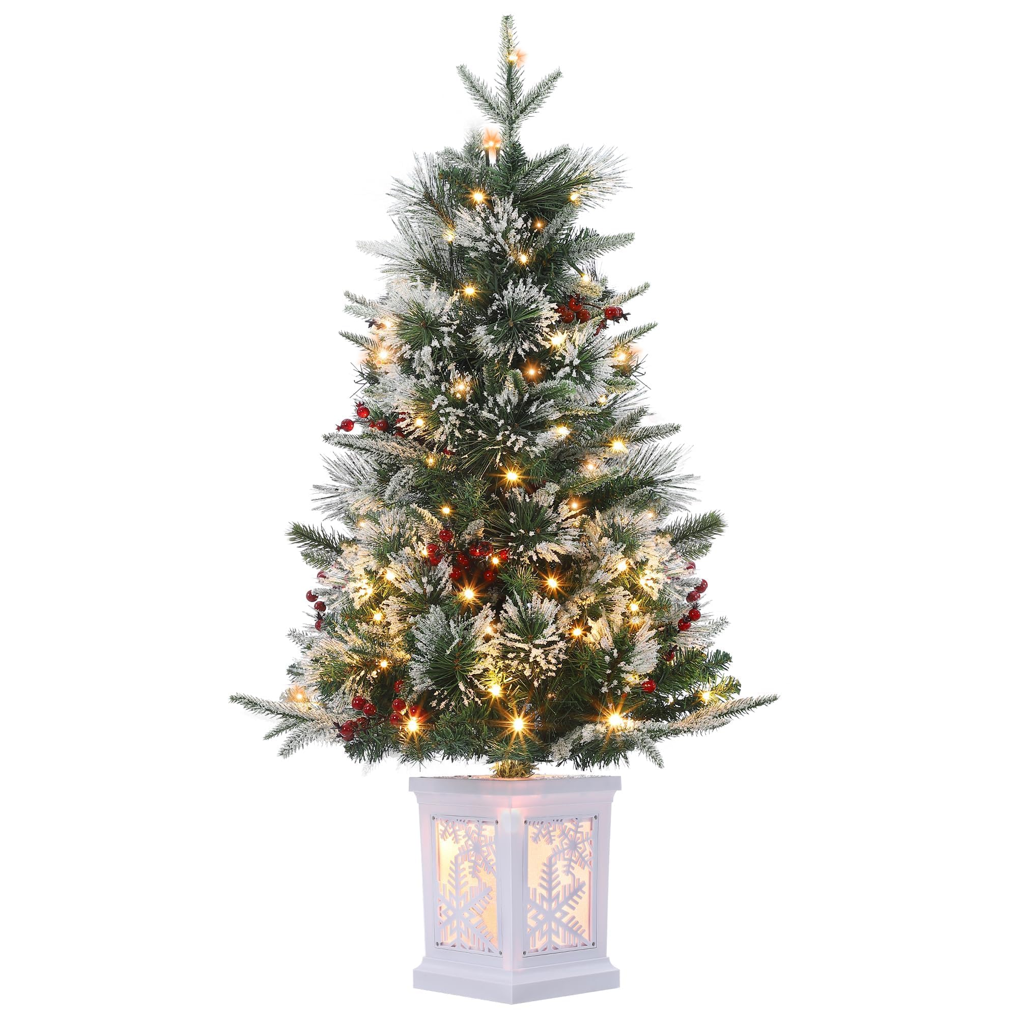 GAOMON 3 Ft Christmas Tree with 78 Led Lights, Pre-Lit Artificial Christmas Trees with Potted Base, Snow Flocked, Battery Operated, Xmas Tree for Home Decor