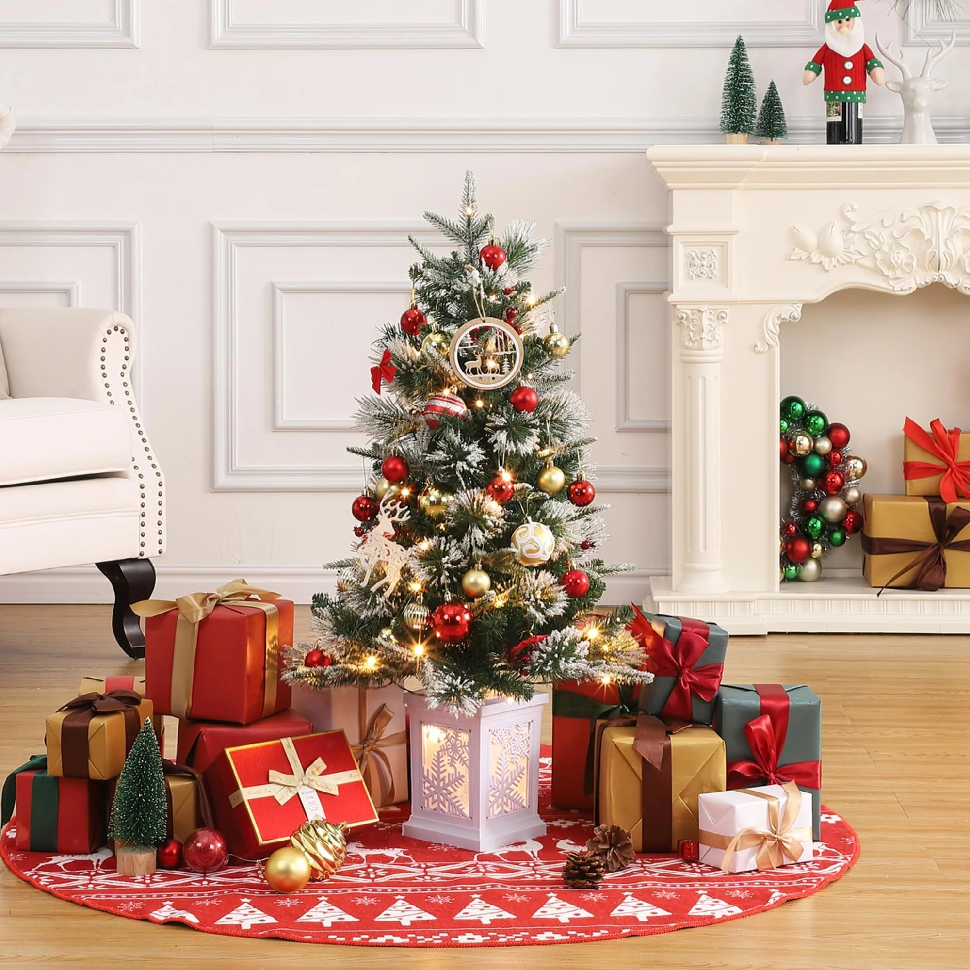 GAOMON 3 Ft Christmas Tree with 78 Led Lights, Pre-Lit Artificial Christmas Trees with Potted Base, Snow Flocked, Battery Operated, Xmas Tree for Home Decor - Image 8