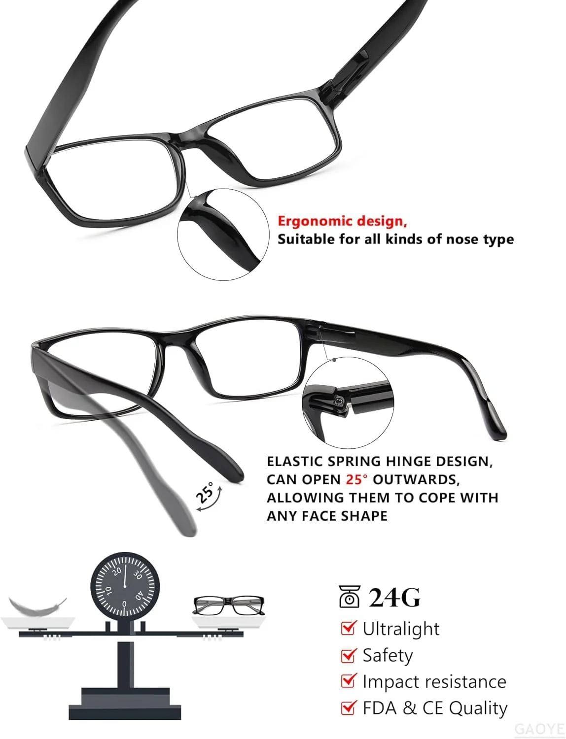 Gaoye Reading Glasses Men/Women, Eyeglasses, Blue Light Readers for Men/Women, Computer Eye Glasses, Cheaters - Image 4