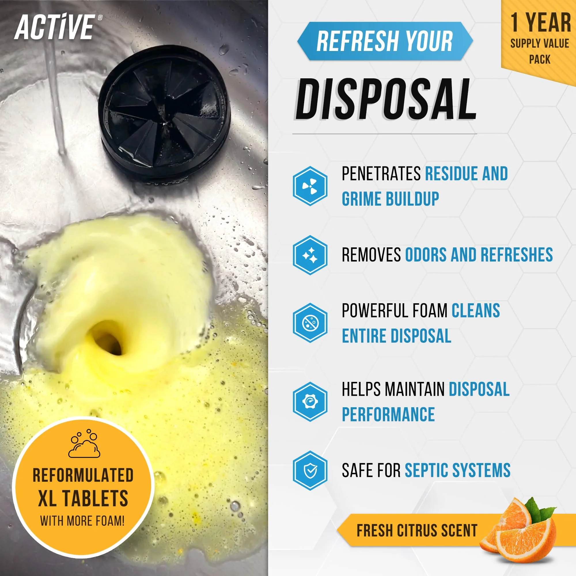 Garbage Disposal Cleaner Deodorizer Tablets - 24 Pack, New Powerful XL Foaming Tablet - Fresh Citrus Foam Sink Garburator Disposer Freshener, Natural Kitchen Drain Cleaning Care - 1 Year Supply - Image 8