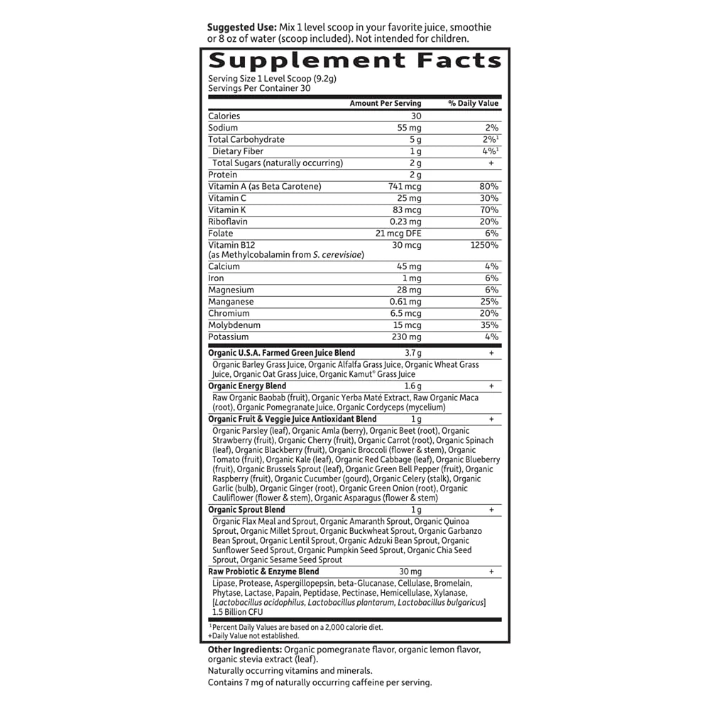 Garden of Life Raw Organic Perfect Food Energizer Juiced Green Superfood Powder - Yerba Mate Pomegranate, 30 Servings, Green Superfood Powder & Probiotics, Gluten Free Whole Food Greens Supplements - Image 7