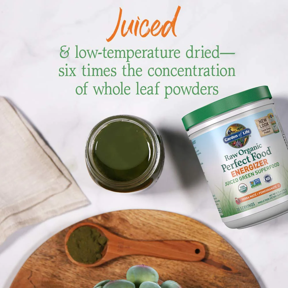 Garden of Life Raw Organic Perfect Food Energizer Juiced Green Superfood Powder - Yerba Mate Pomegranate, 30 Servings, Green Superfood Powder & Probiotics, Gluten Free Whole Food Greens Supplements - Image 9