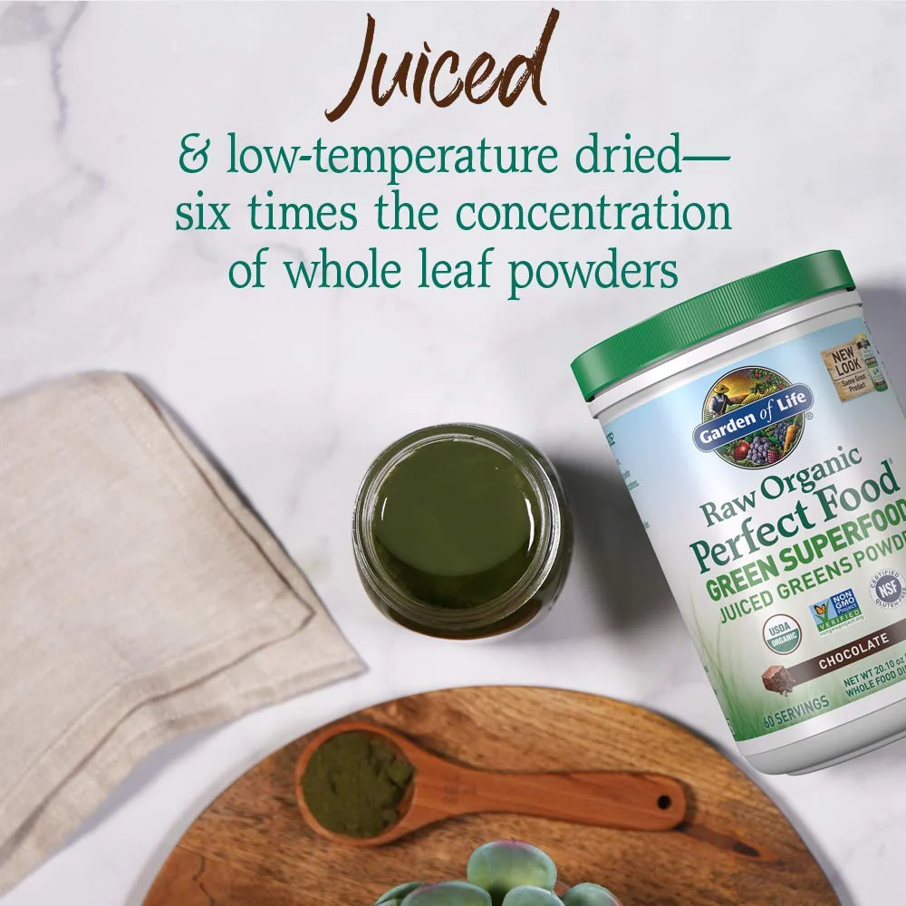 Garden of Life Raw Organic Perfect Food Green Superfood Juiced Greens Powder - Chocolate, 60 Servings, Non-GMO, Gluten Free, Vegan Whole Food Dietary Supplement, Plus Probiotics, Enzymes - Image 9