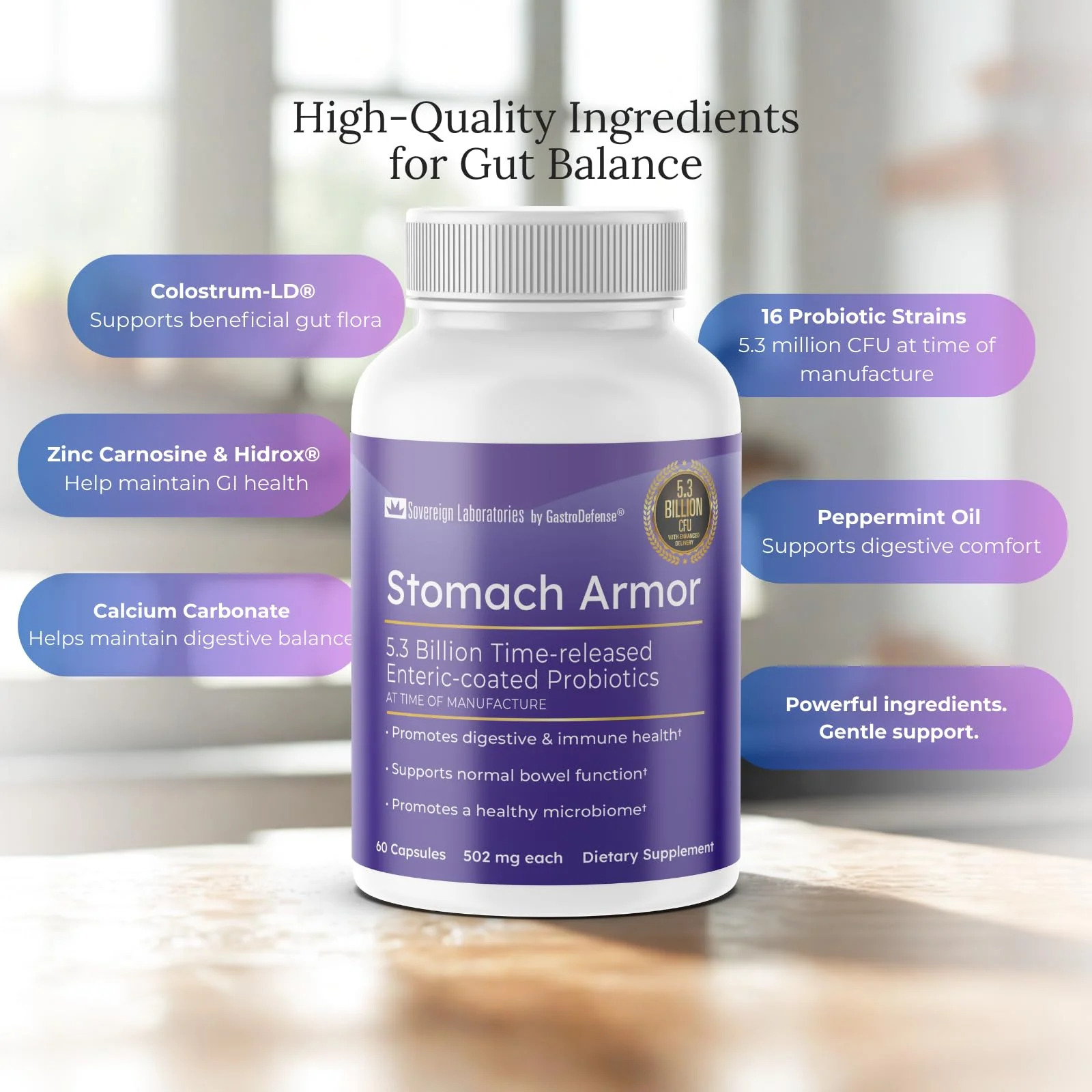 GastroDefense Stomach Armor - Shelf Stable Pre and Probiotic - Liposomal Colostrum-LD Enhanced. Beneficial Stains Colonize and Promote Gut Health, Designed for Adult Women and Men - Image 3