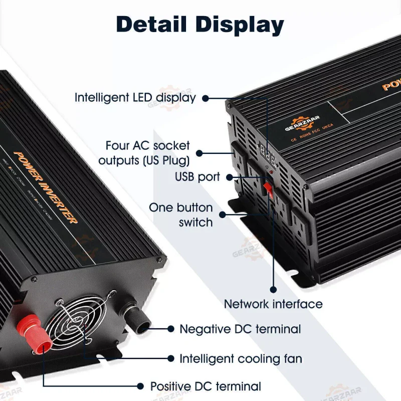 Gearzaar Power Inverter 2000W 4000W 12V DC to 110V 120V AC LCD Car Boat RV USA P - Image 12