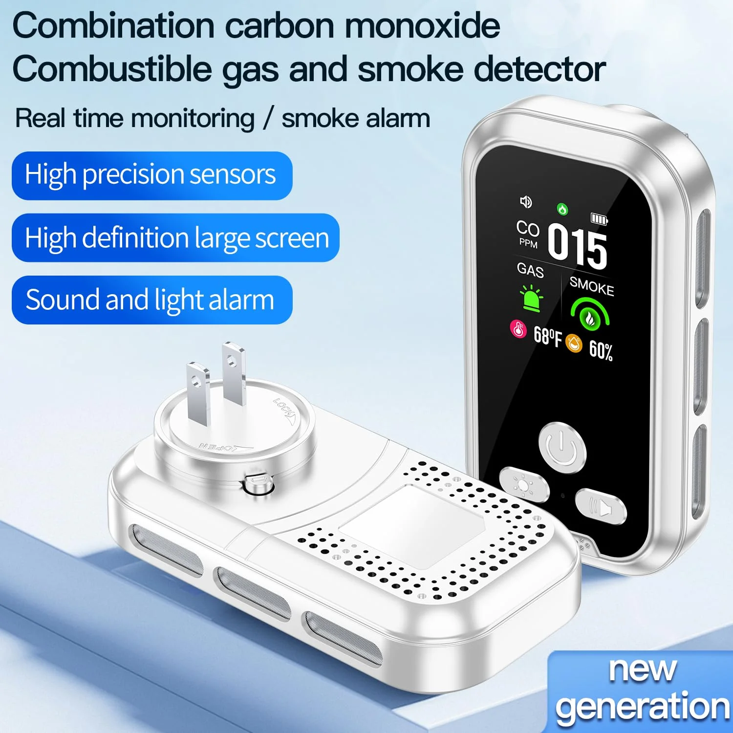 Gedsffati 5in1 Plug in Carbon Monoxide Detector &Smoke & Combustible Natural Gas Detectors Combination Builti-in Backup Battery HD Screen [Smoke CO Gas Temp Humidity Sensor] for Home Travel (White) - Image 7