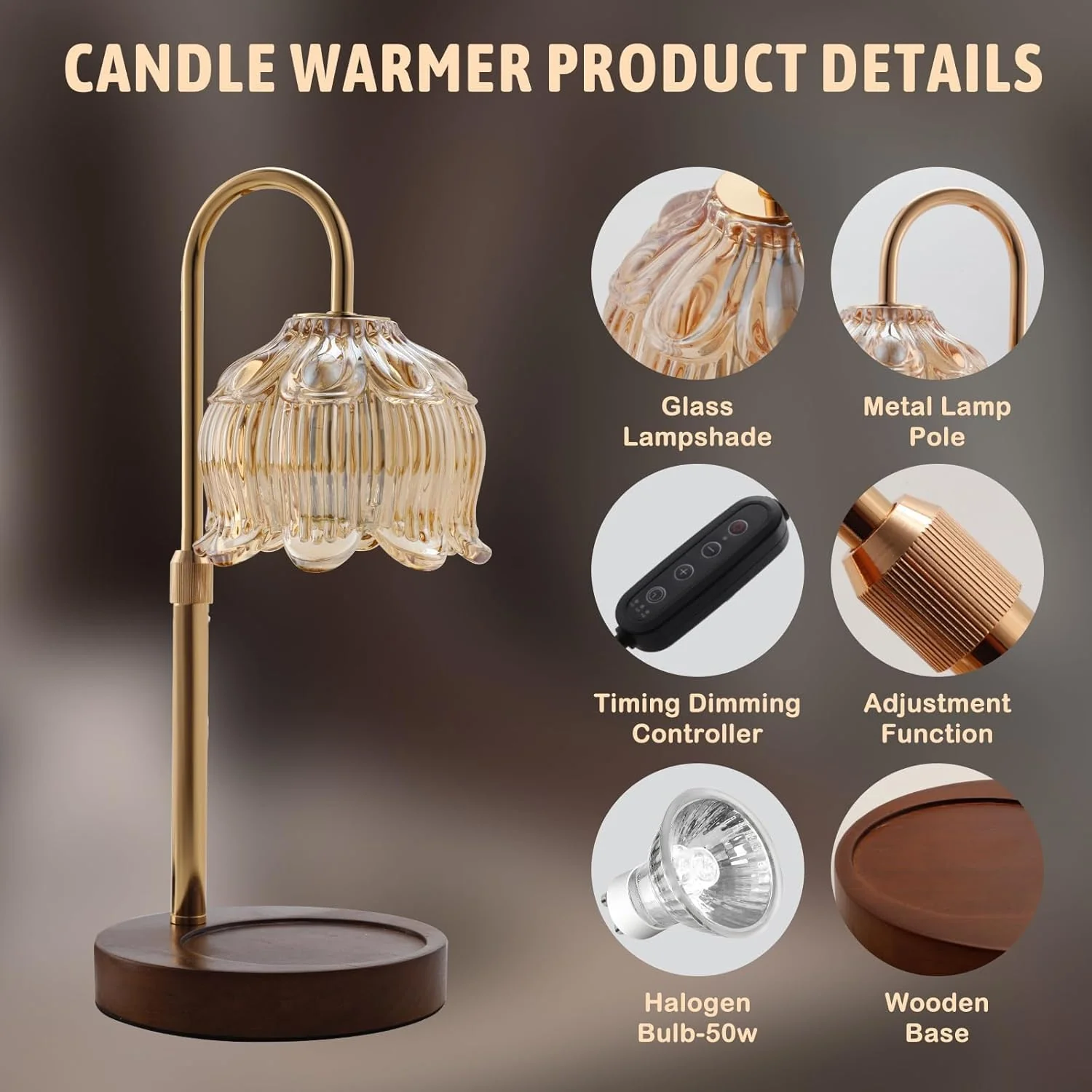 GEEZO Fragrance Candle Warmer Lamp,Electric Candle Warmer with Timer & Dimmer,Mom Christmas Birthday Gifts for Women, House Warming Gifts New Home Bedroom Decor - Image 3