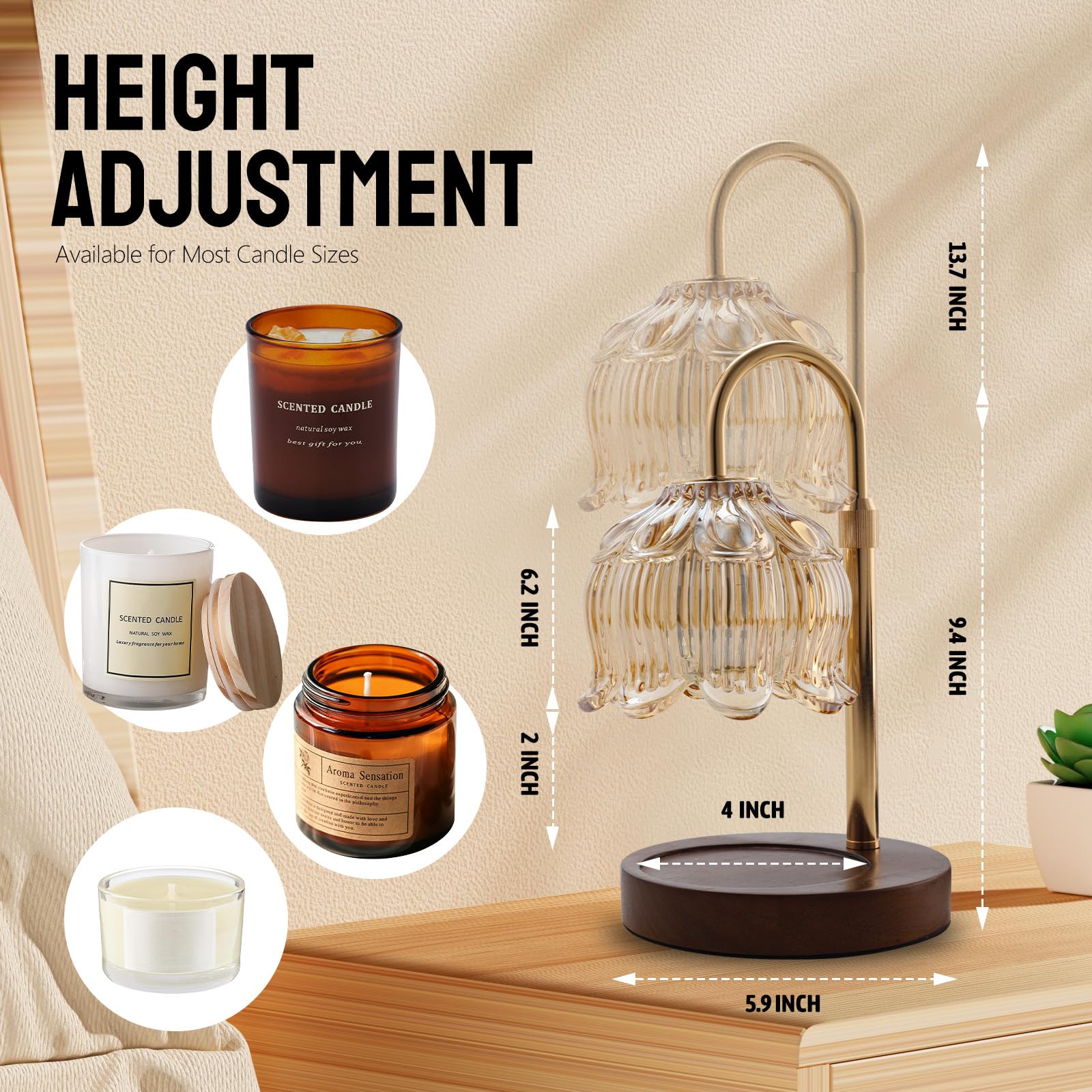 GEEZO Fragrance Candle Warmer Lamp,Electric Candle Warmer with Timer & Dimmer,Mom Christmas Birthday Gifts for Women, House Warming Gifts New Home Bedroom Decor - Image 8