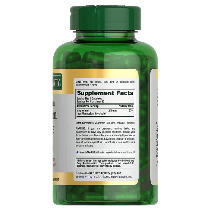 Generic Nature s-Bounty Magnesium Glycinate 240mg High Absorption 180 Capsules Bundle | Supports Muscle Relaxation, Bone, Heart, and Nerve Health | 90 Day Supply - Image 2