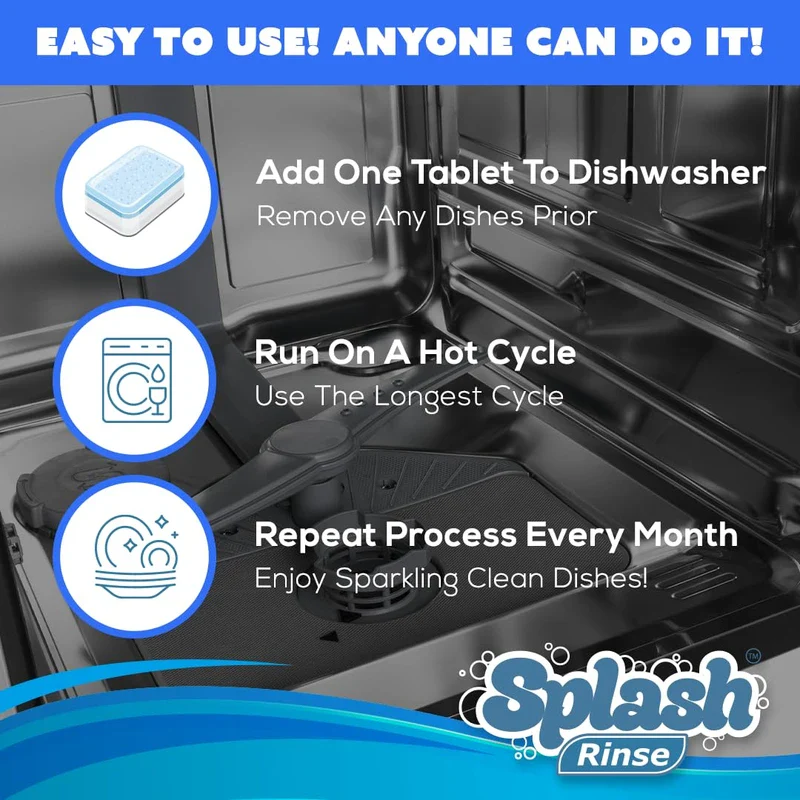 Generic Splash Rinse Dishwasher Cleaner Tablets - Deep Cleaning For All Dishwasher Machine Models, 1 Count (Pack of 6) - Image 5