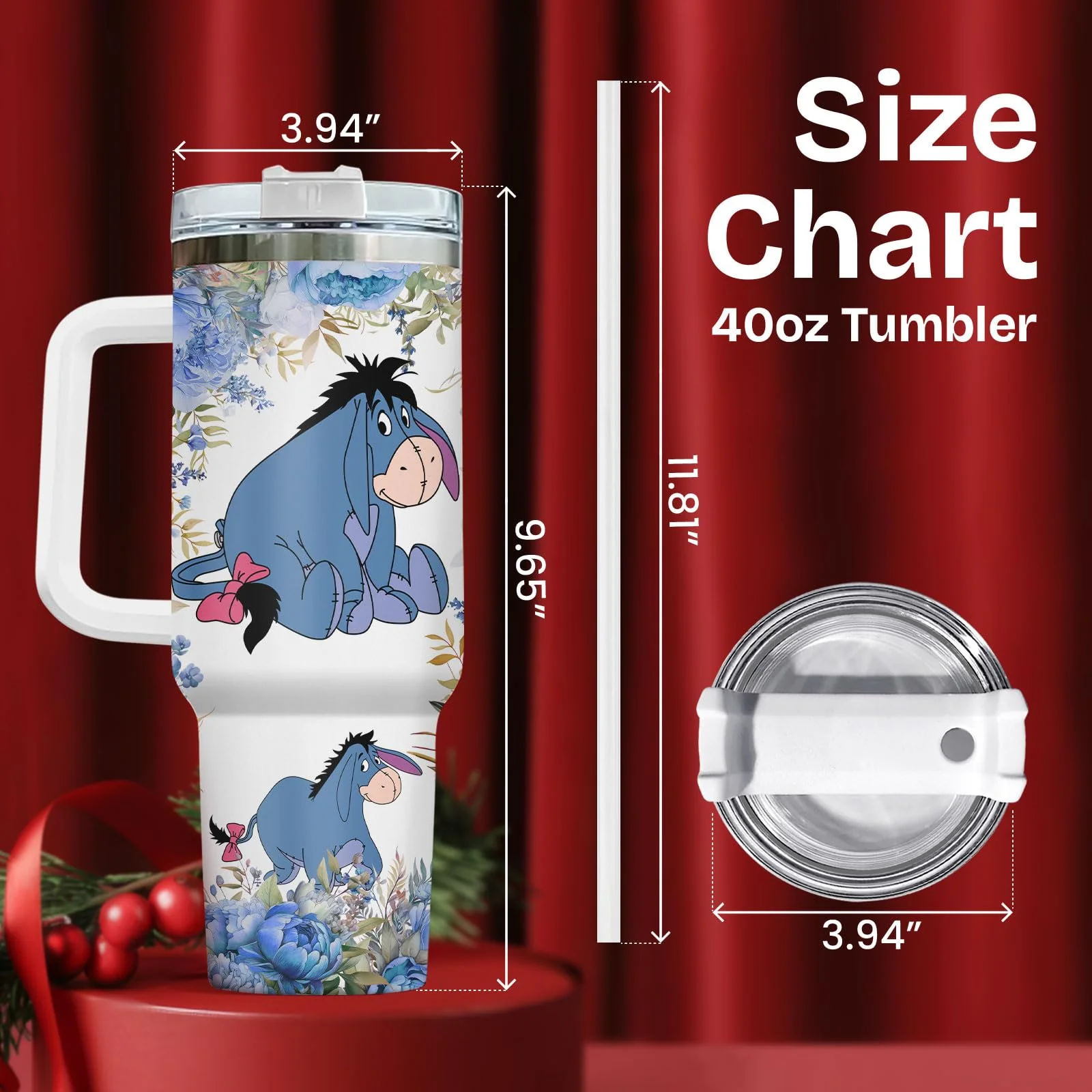 GEPOSTORE Christmas Gifts for Women Girls, Blue Donkey 40oz Tumbler with Handle, Cute Cartoon Character Tumbler, Birthday Gifts for Movie Lover - Image 7