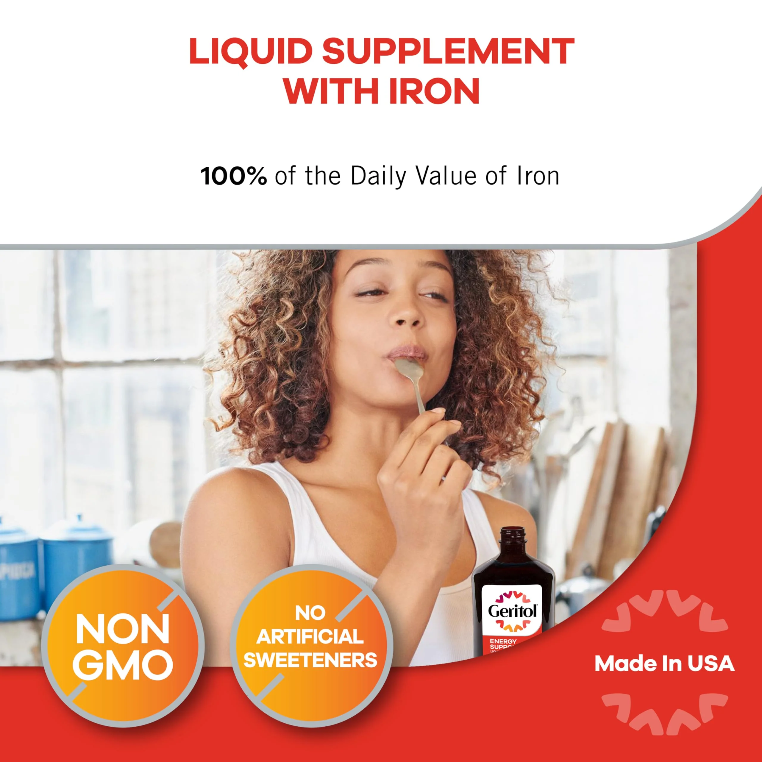 Geritol Liquid Vitamin and Iron Supplement, Energy Support, Contains High Potency B-Vitamins and Iron, Pleasant Tasting, Easy to Swallow, No Artificial Sweeteners, Non-GMO, 12 Oz, 3 Pack - Image 4