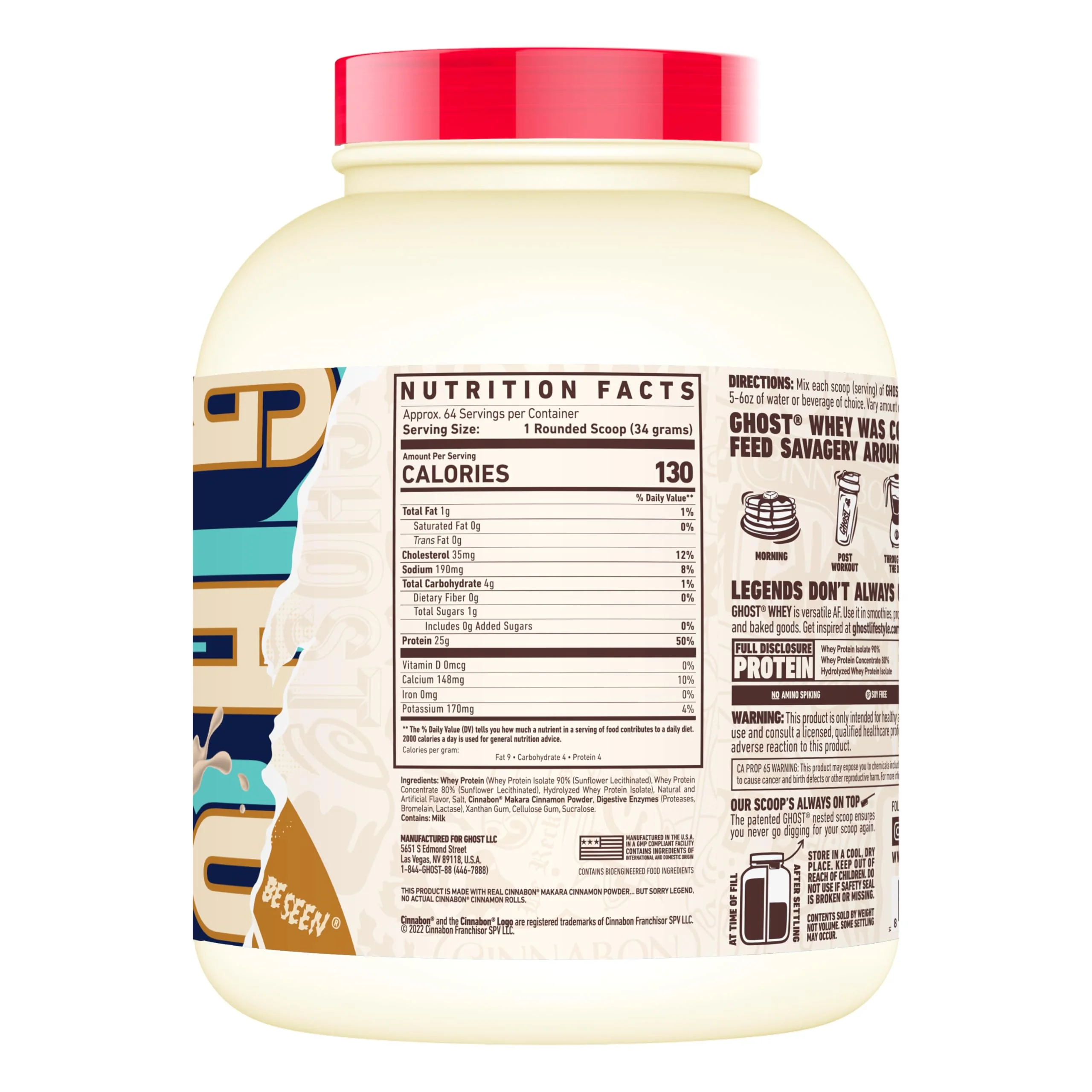 GHOST Whey Protein Powder, Cinnabon - 5LB Tub, 25G of Protein - Cinnamon Roll Flavored Isolate, Concentrate & Hydrolyzed Whey Protein Blend - Post Workout Shakes - Soy & Gluten Free - Image 2