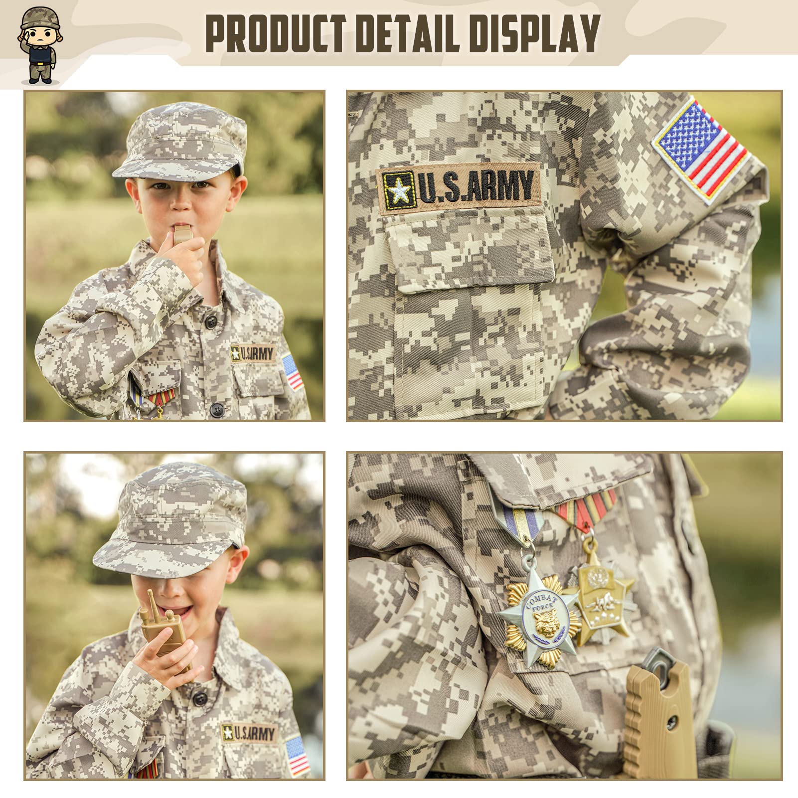 GIFTINBOX Kids Army Soldier Dress Up Costume Role Play Set, Deluxe Christmas Gift for Kids Boys Aged 3-13 Size M - Image 5